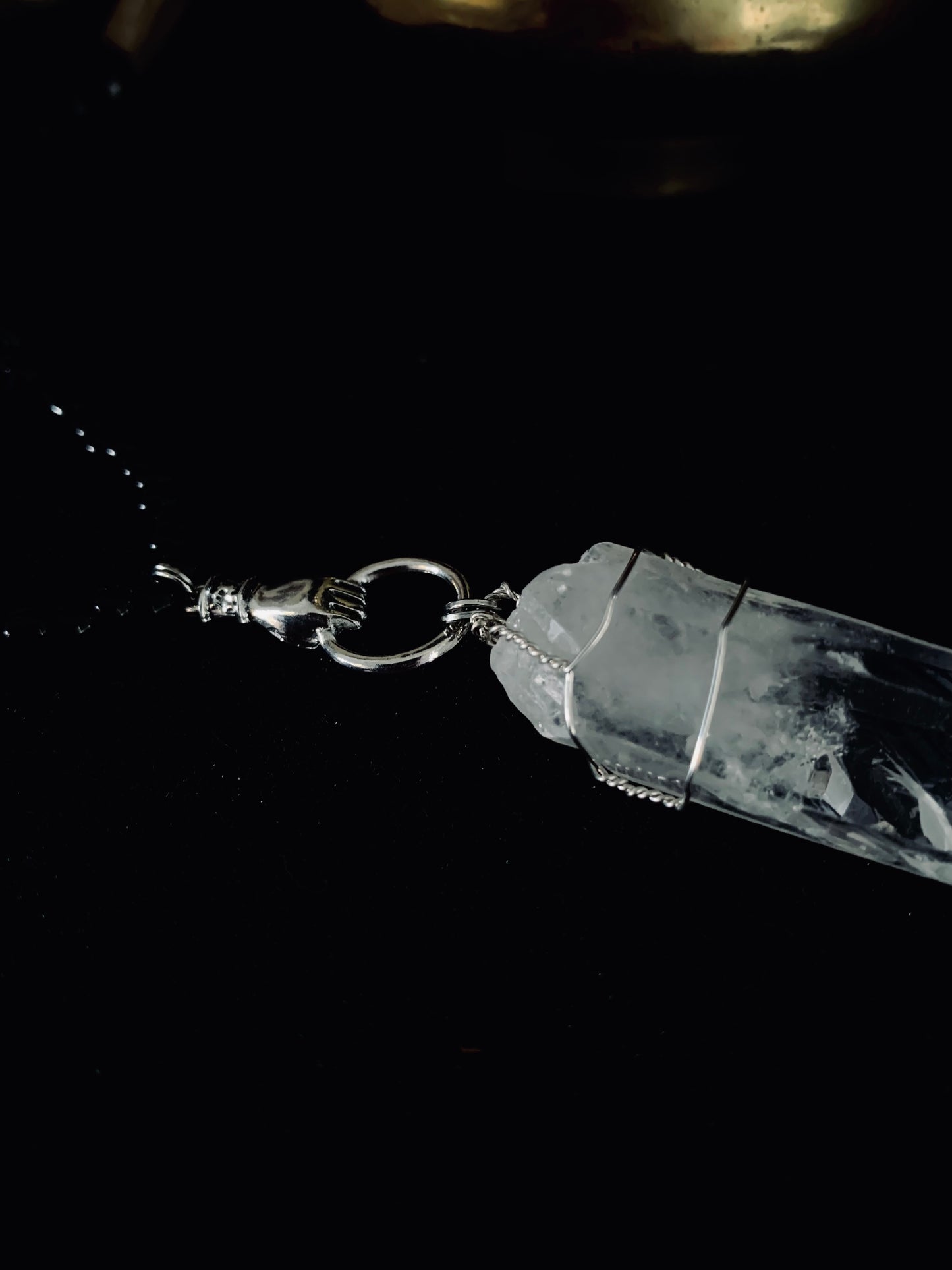 ‘Witching hour’ Clear quartz, handcarved bone beads & Larvikite.