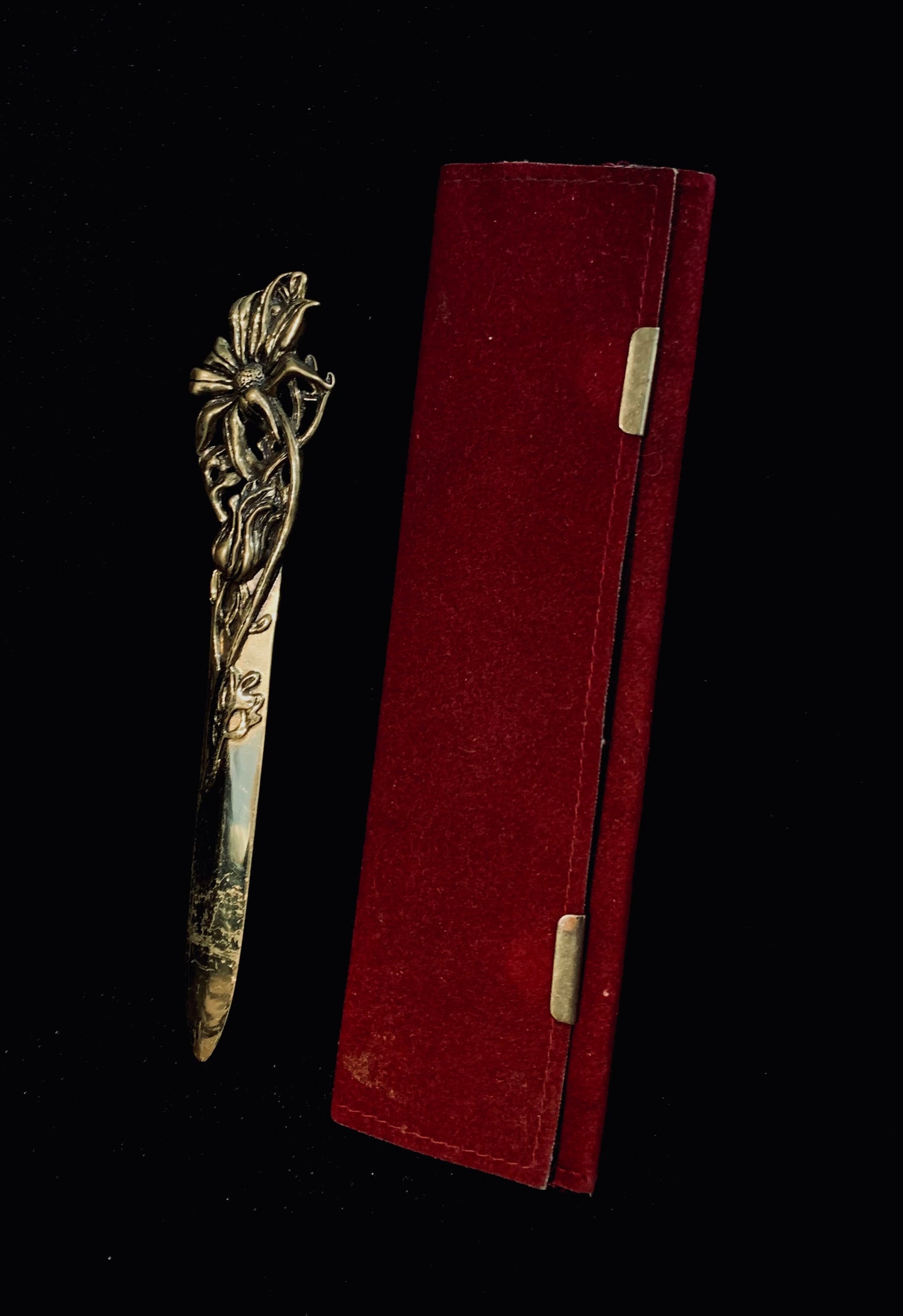 Australian-Made JJK Art Deco Brass Floral Letter Opener – Original Velvet Case
