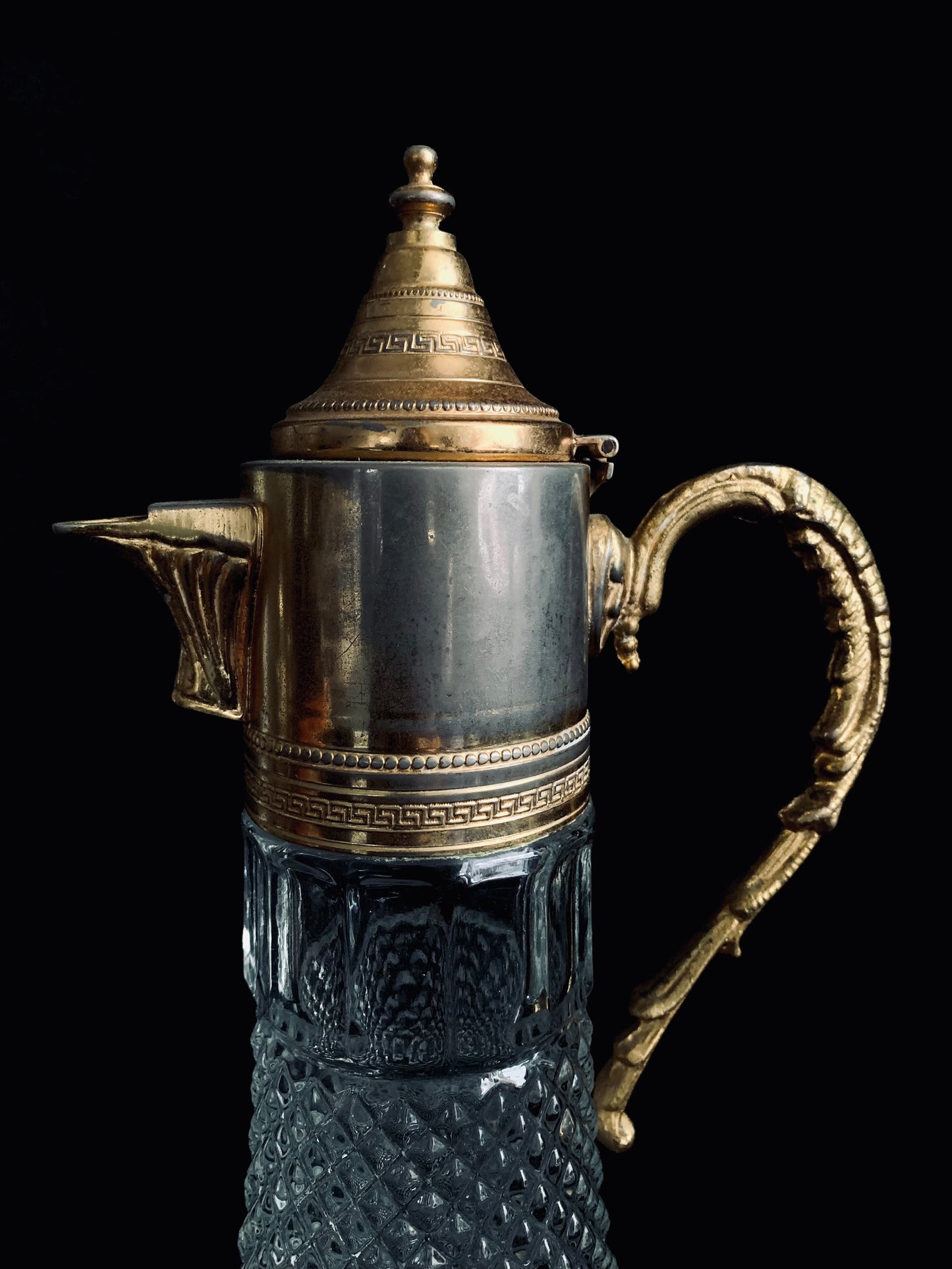 Antique Crystal & Gold-Plated Wine Carafe