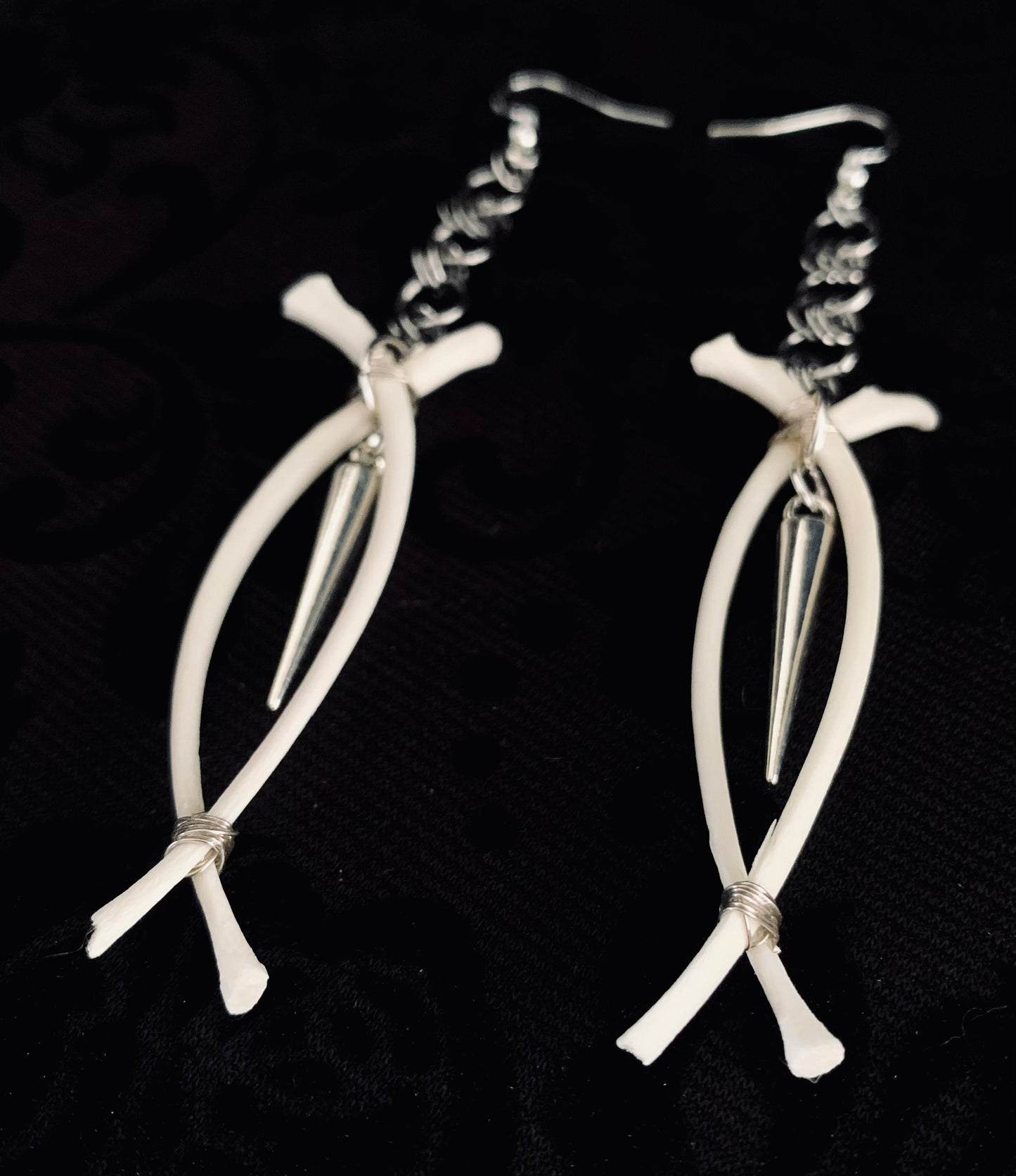 Rib bone & chainmail earrings