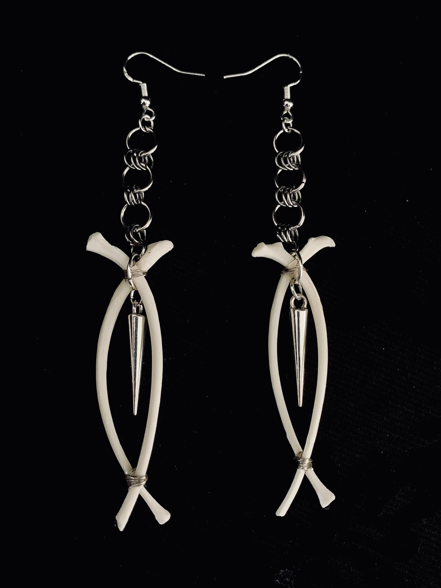 Rib bone & chainmail earrings