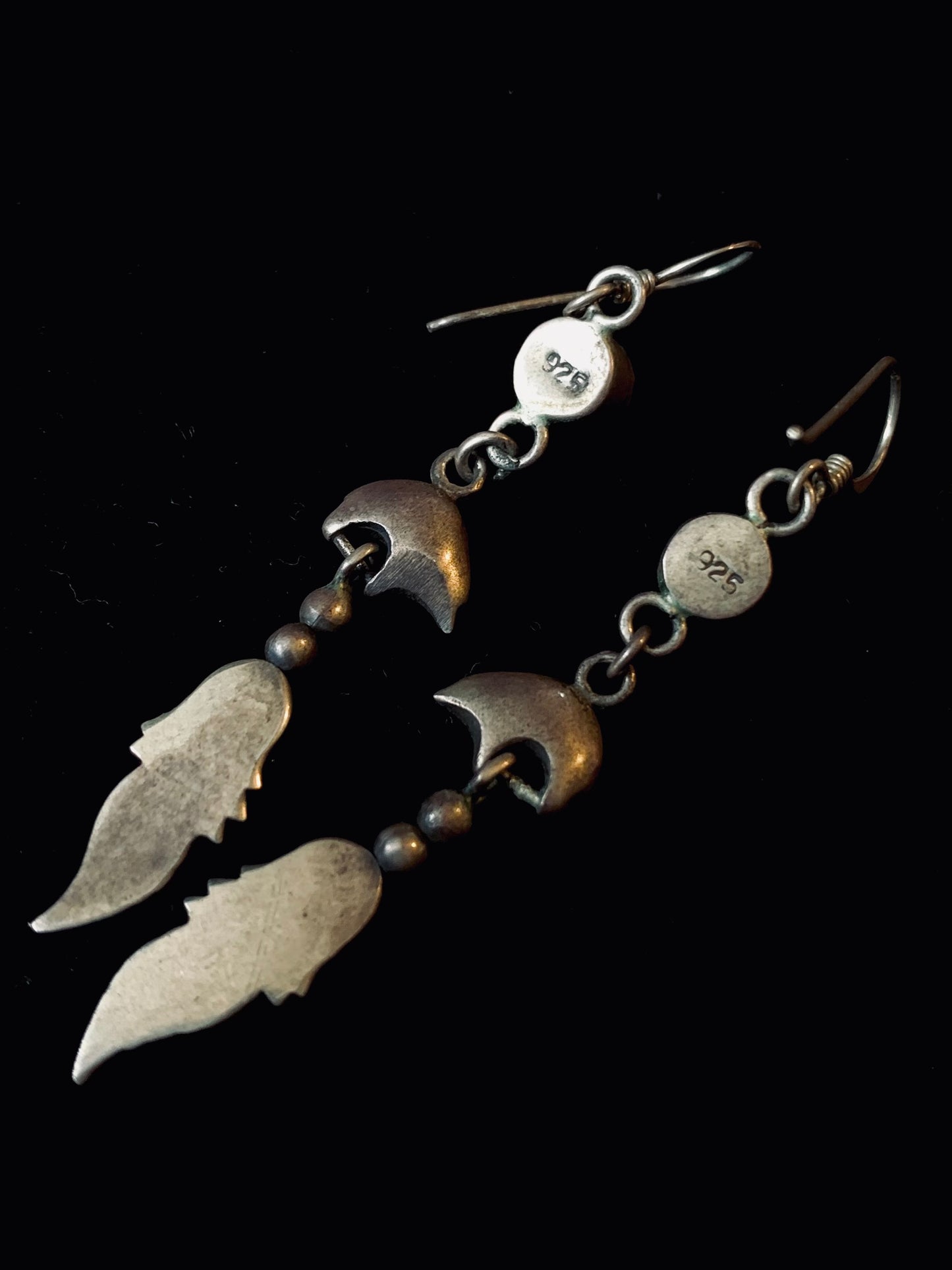 Vintage Sterling Silver Bear & Feather Earrings