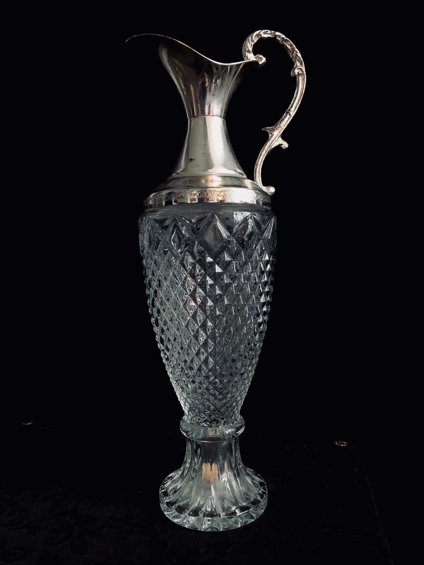 Vintage Cut Crystal & Silver Wine Decanter – Elegant Barware & Home Decor