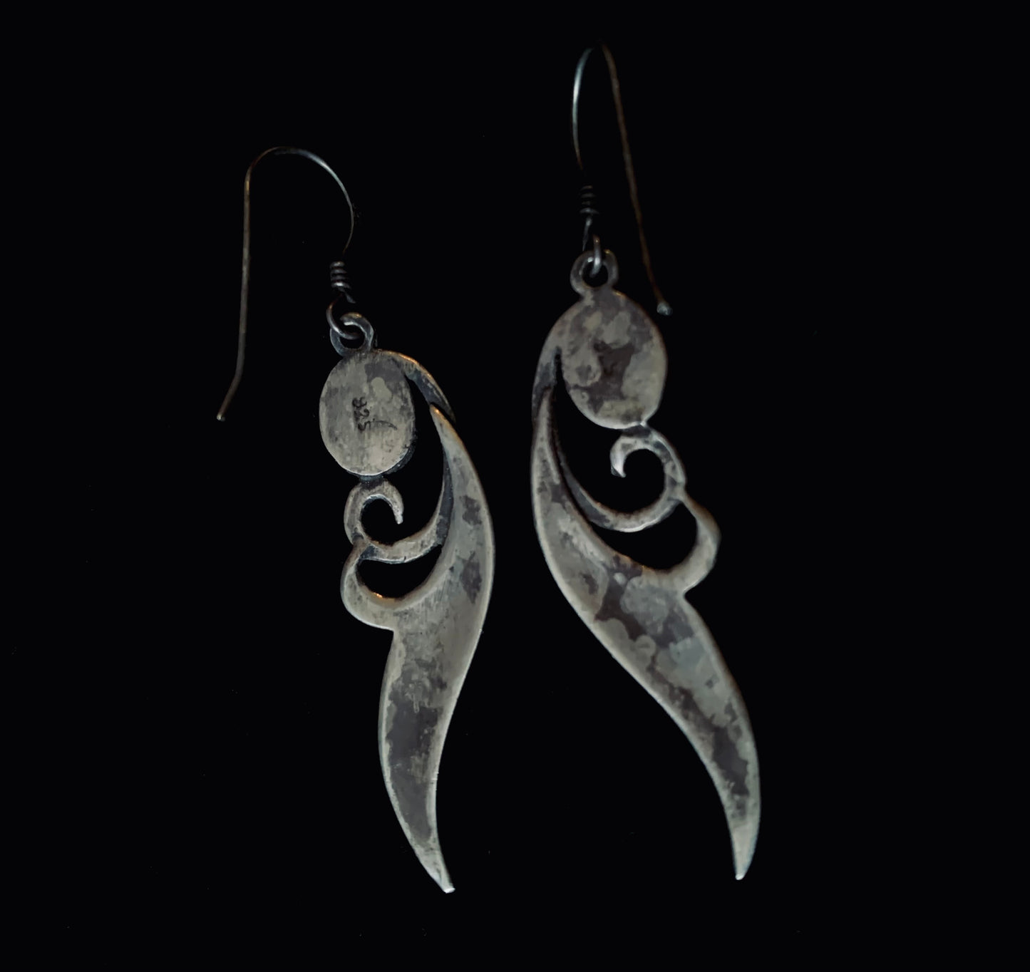 Vintage Sterling Silver & Turquoise Earrings – Feather Detail Boho Dangle