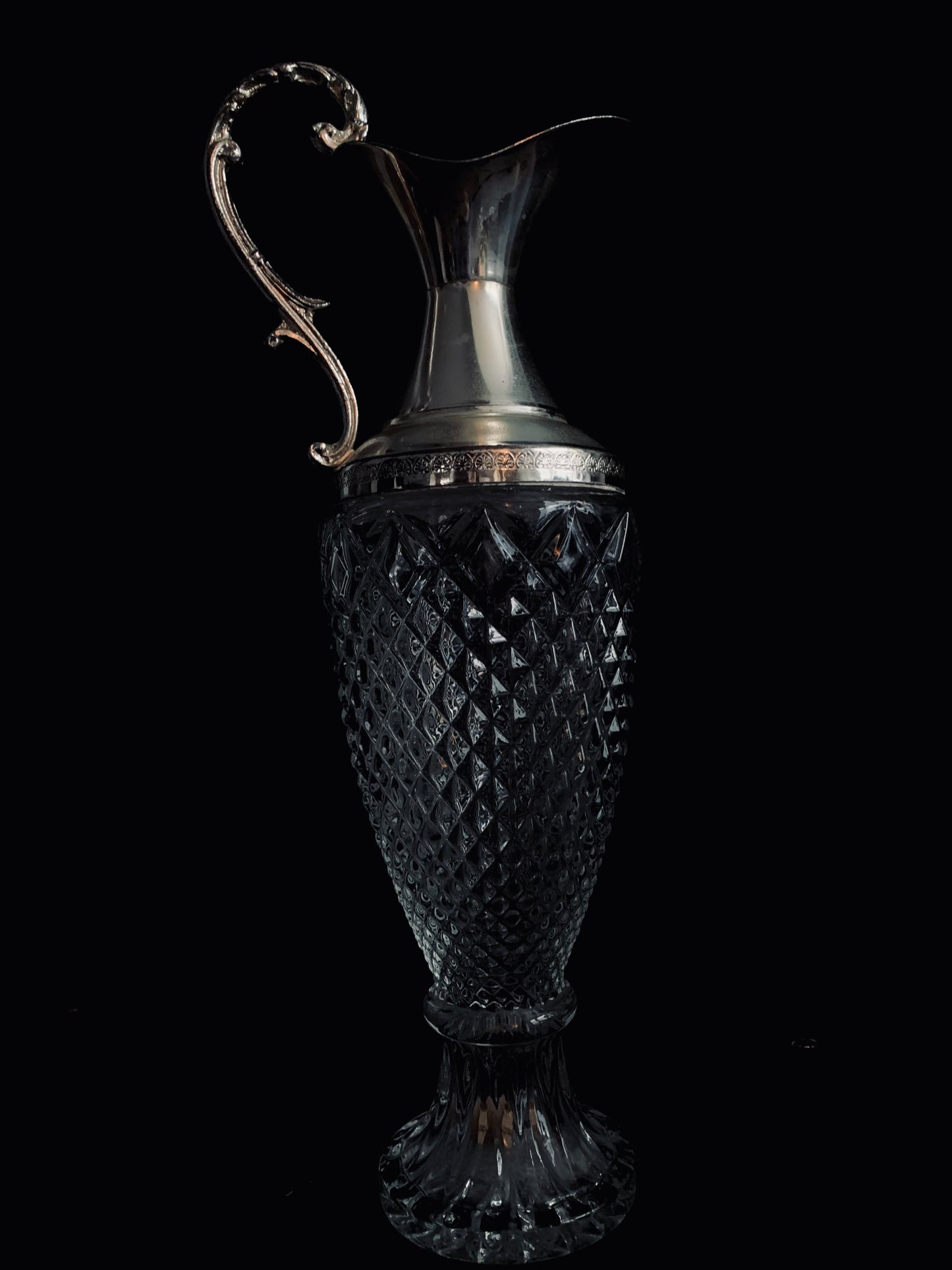 Vintage Cut Crystal & Silver Wine Decanter – Elegant Barware & Home Decor
