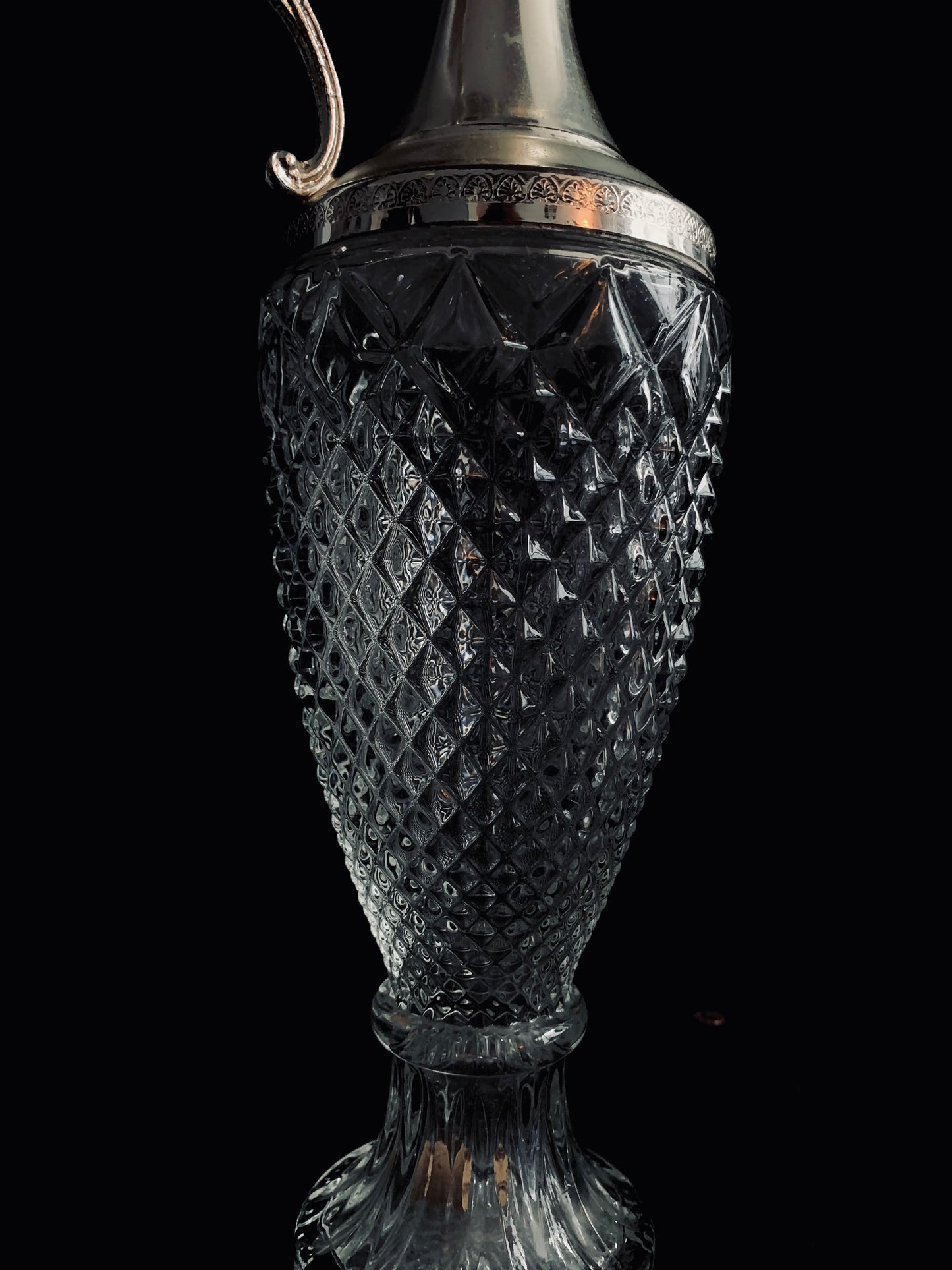 Vintage Cut Crystal & Silver Wine Decanter – Elegant Barware & Home Decor