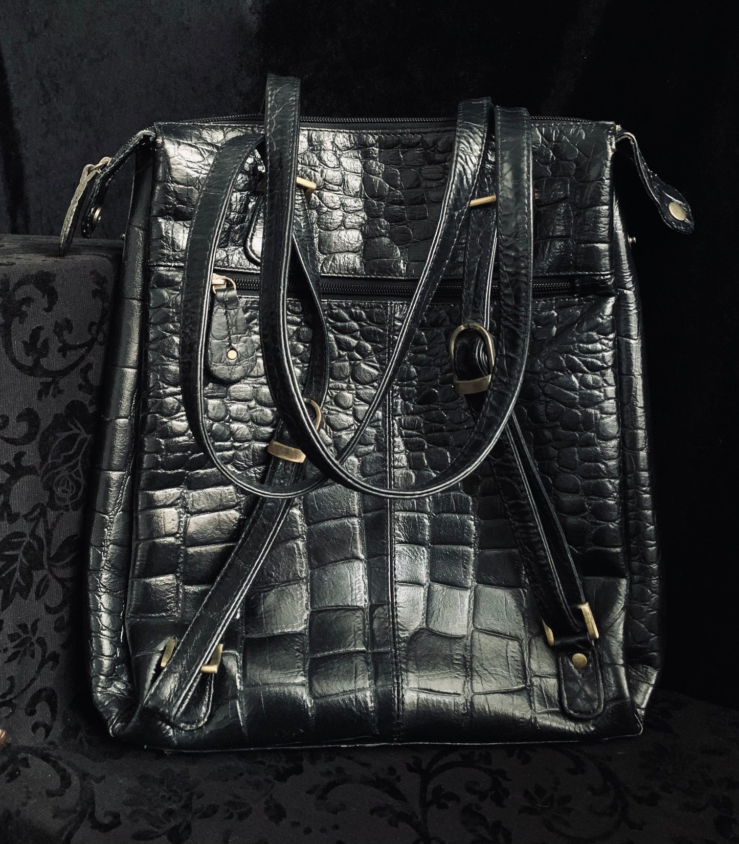 Crocodile leather convertible bag