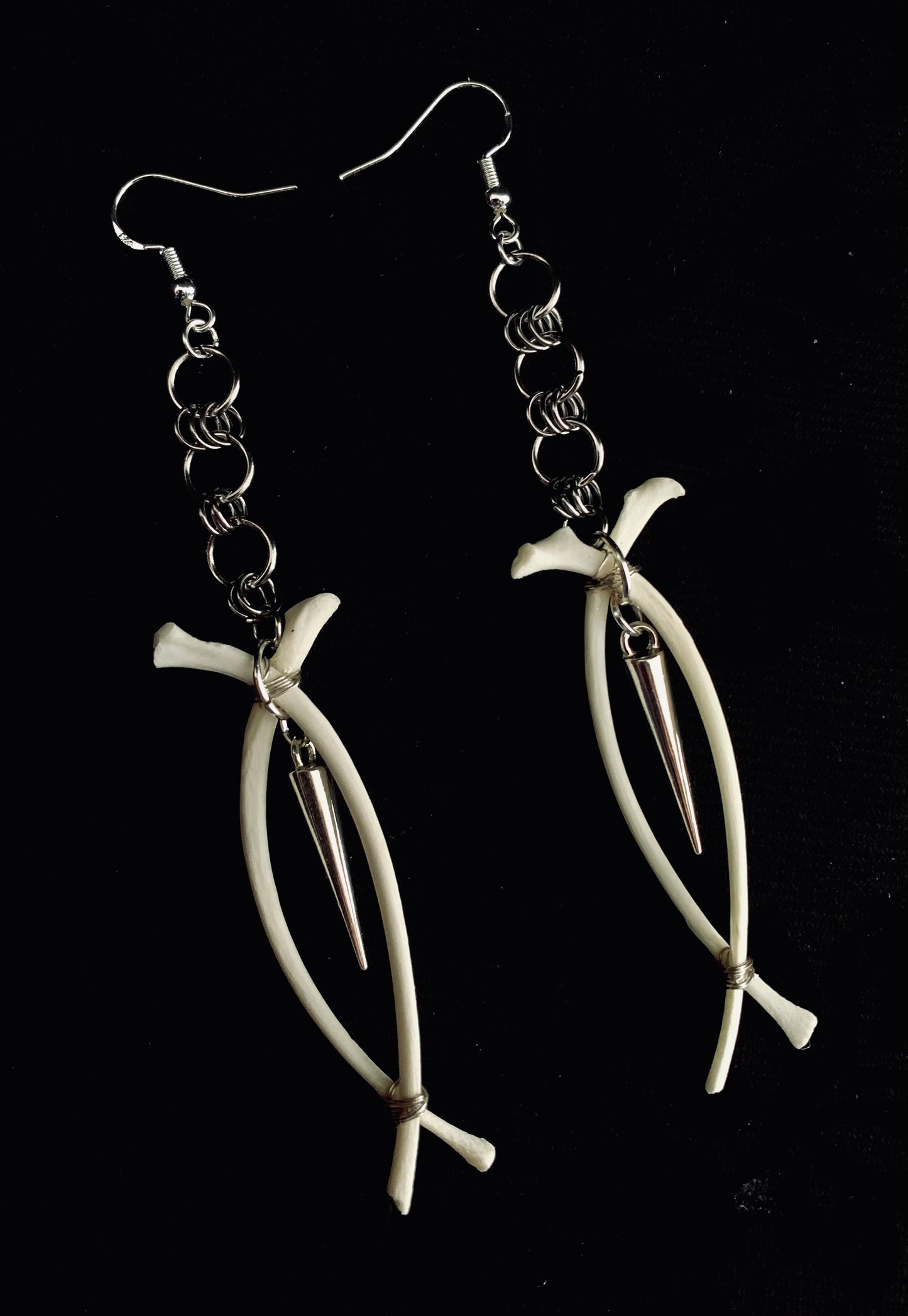 Rib bone & chainmail earrings