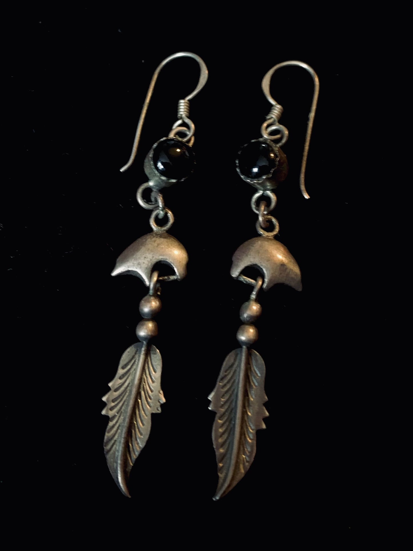 Vintage Sterling Silver Bear & Feather Earrings