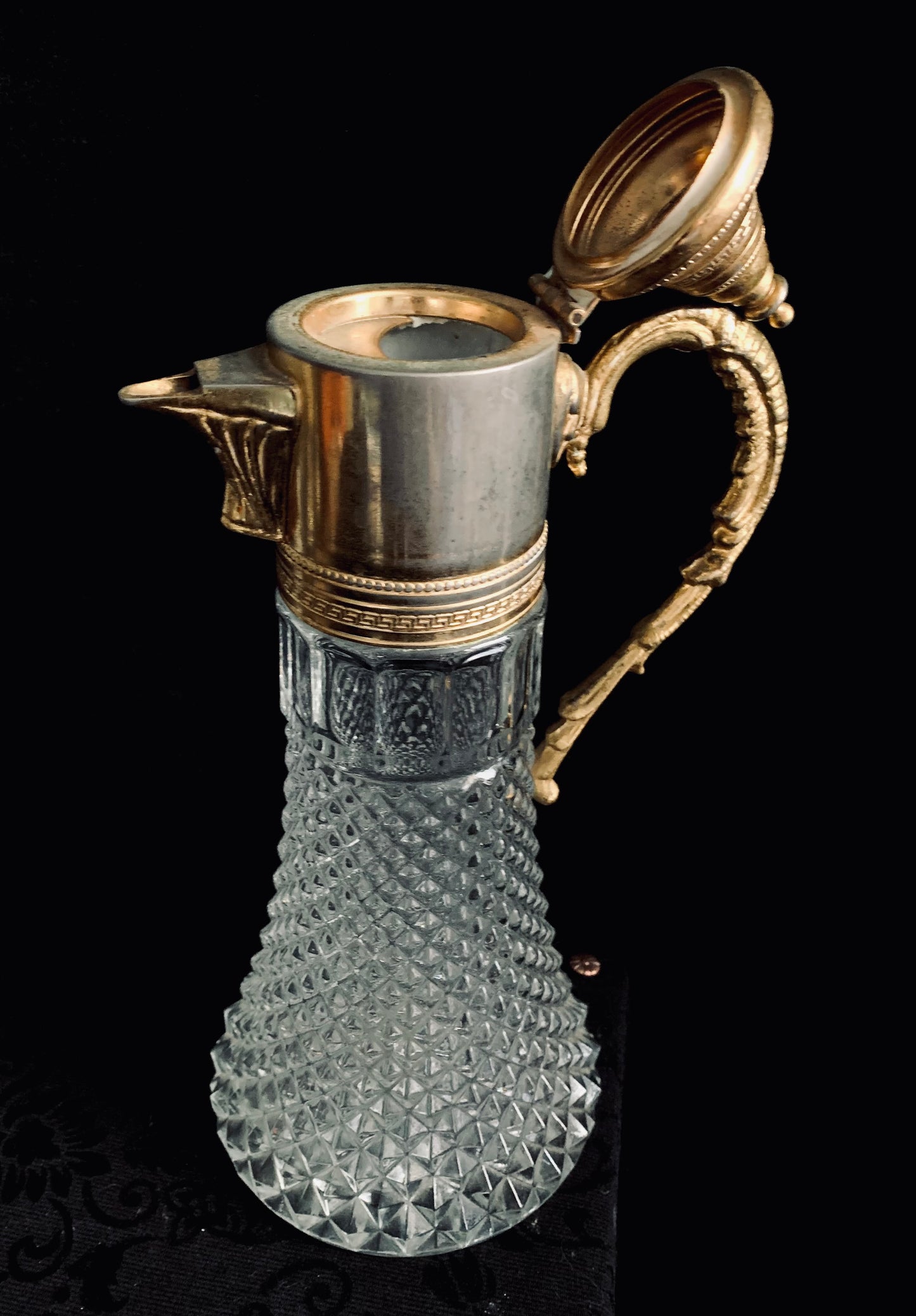 Antique Crystal & Gold-Plated Wine Carafe
