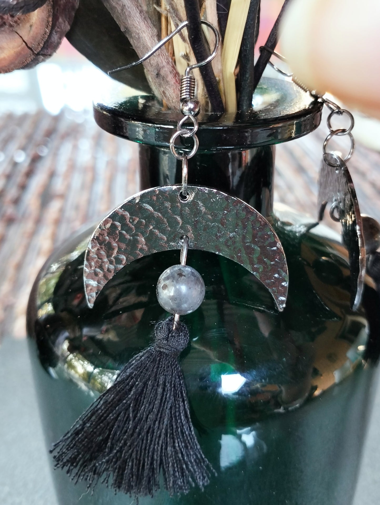Hammered Silver Crescent Moon Earrings