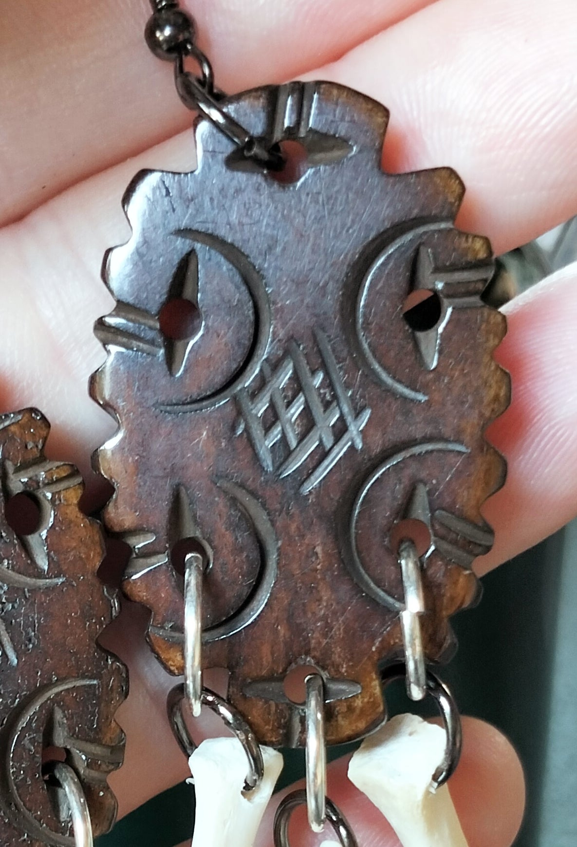 Fox Bone & Buffalo Horn Hand Carved Earrings