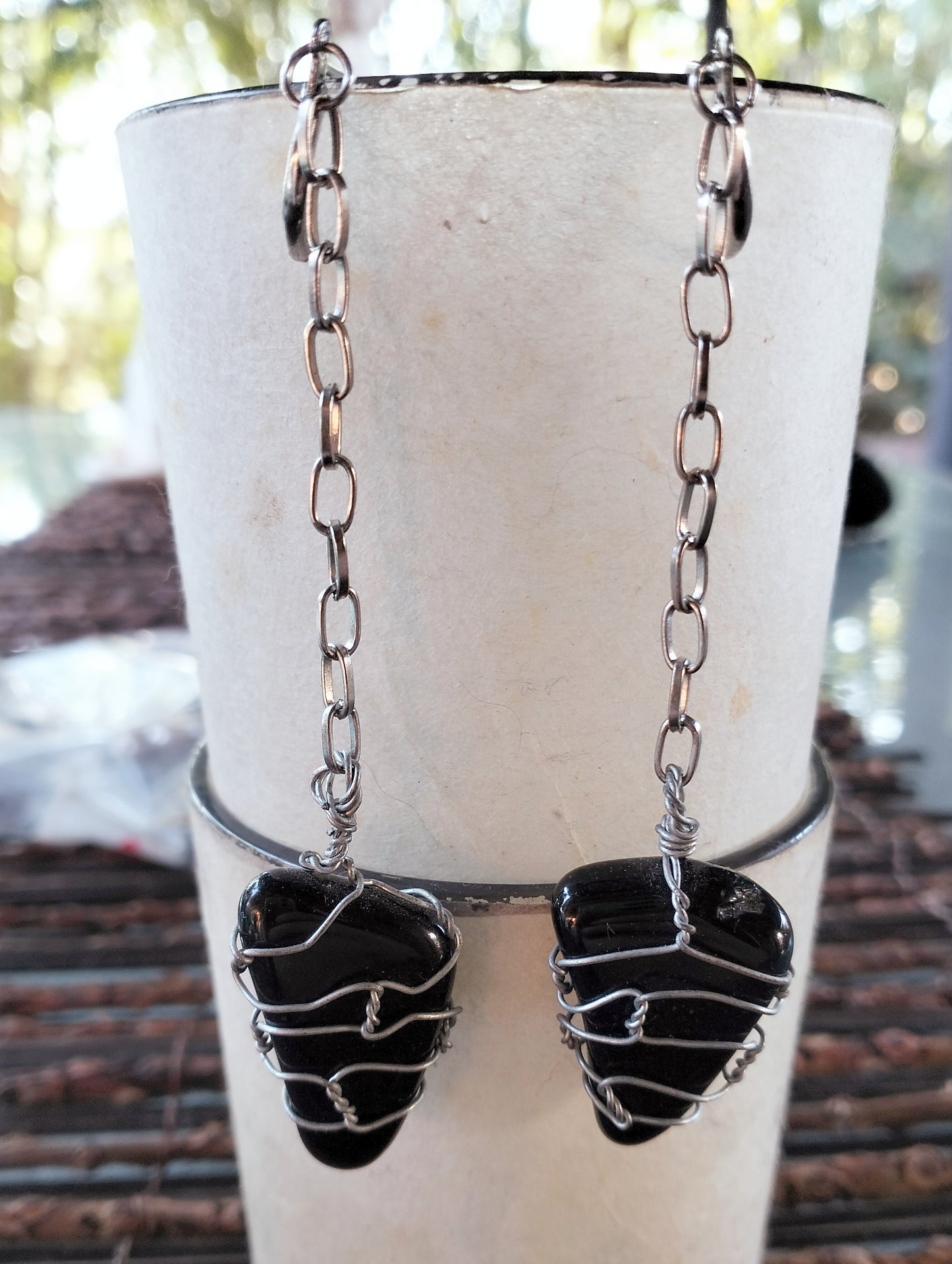 Wire-wrapped Obsidian Earrings