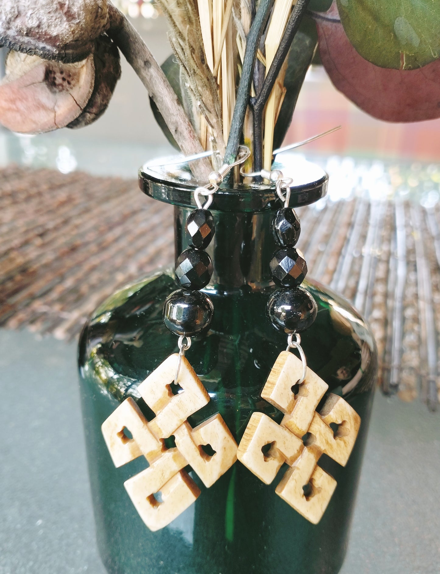 Buffalo Horn Celtic Knot Hand Carved Earrings