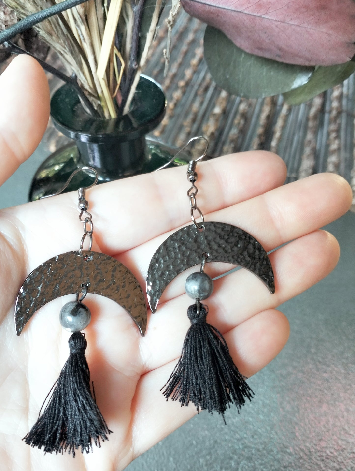 Hammered Silver Crescent Moon Earrings