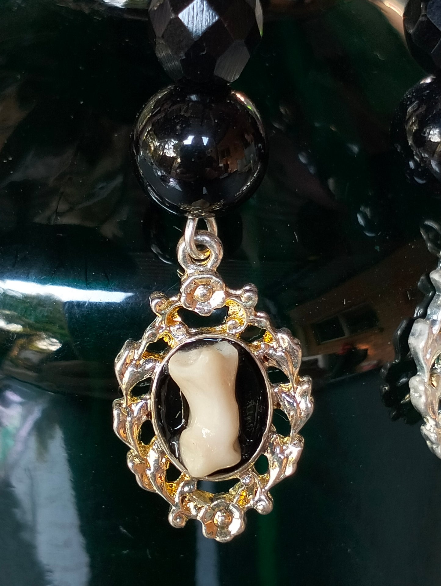 Cat Toe Bones + Larvikite & Black Crystal Earrings