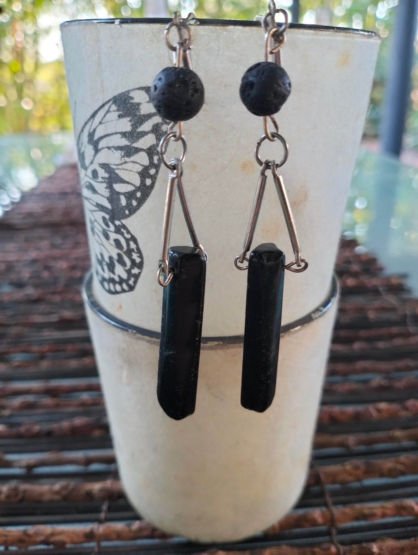 Tourmaline + Lava Bead Sterling Silver Earrings