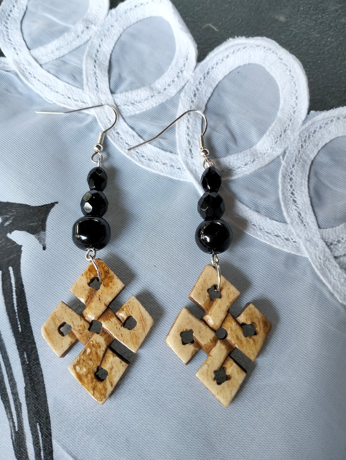 Buffalo Horn Celtic Knot Hand Carved Earrings