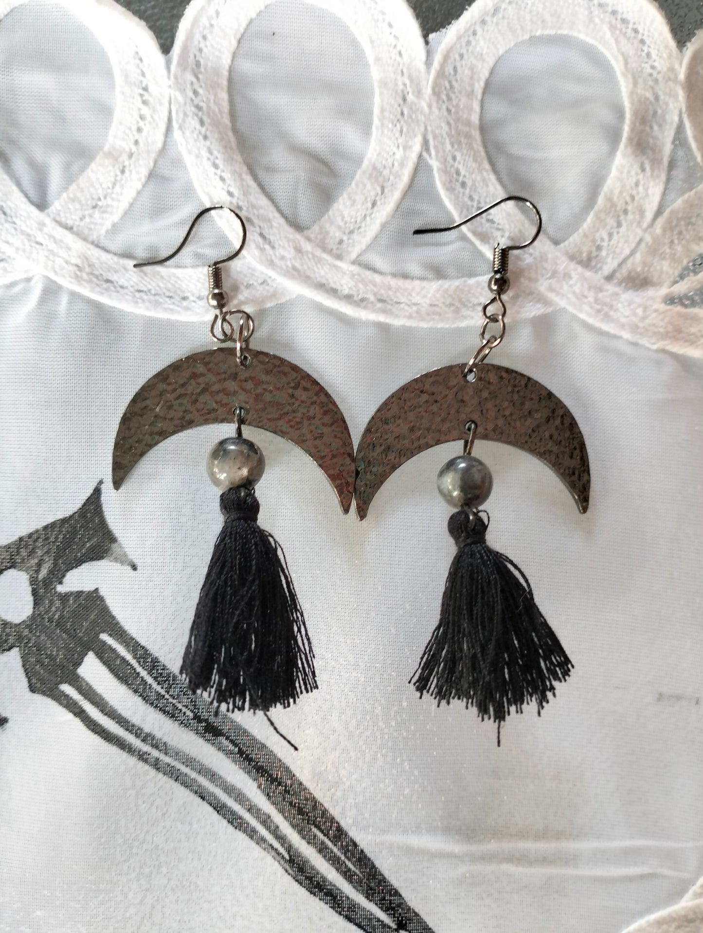 Hammered Silver Crescent Moon Earrings