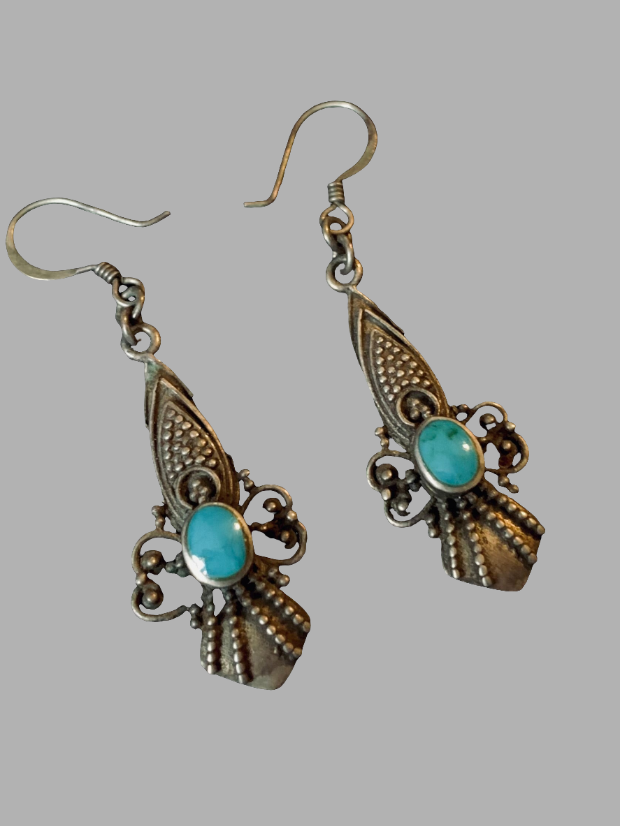 Vintage Sterling Silver & Turquoise Dangle Earrings