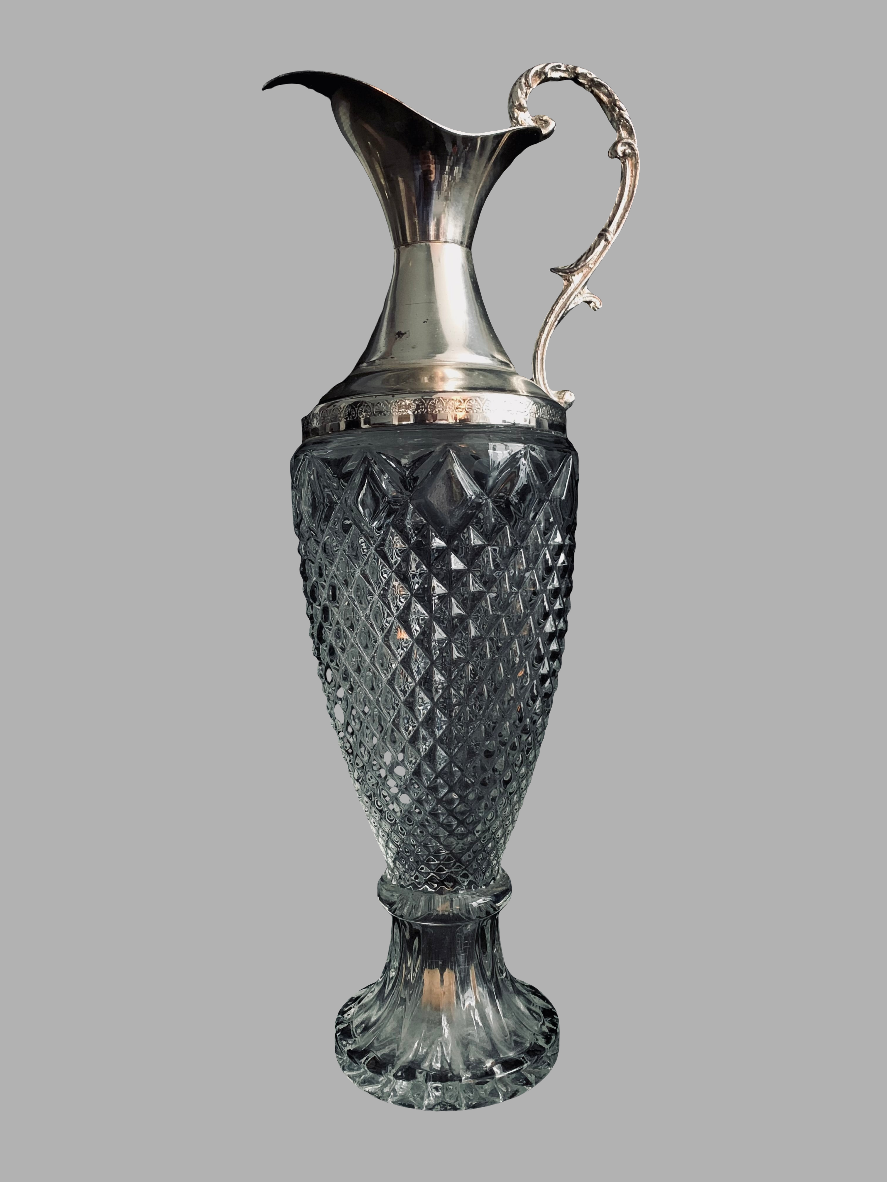 Vintage Cut Crystal & Silver Wine Decanter – Elegant Barware & Home Decor
