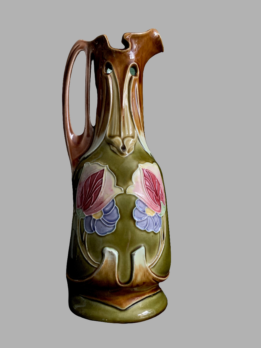 Antique Majolica Iris Bud Vase – French Art Nouveau Pottery (c. 1900)