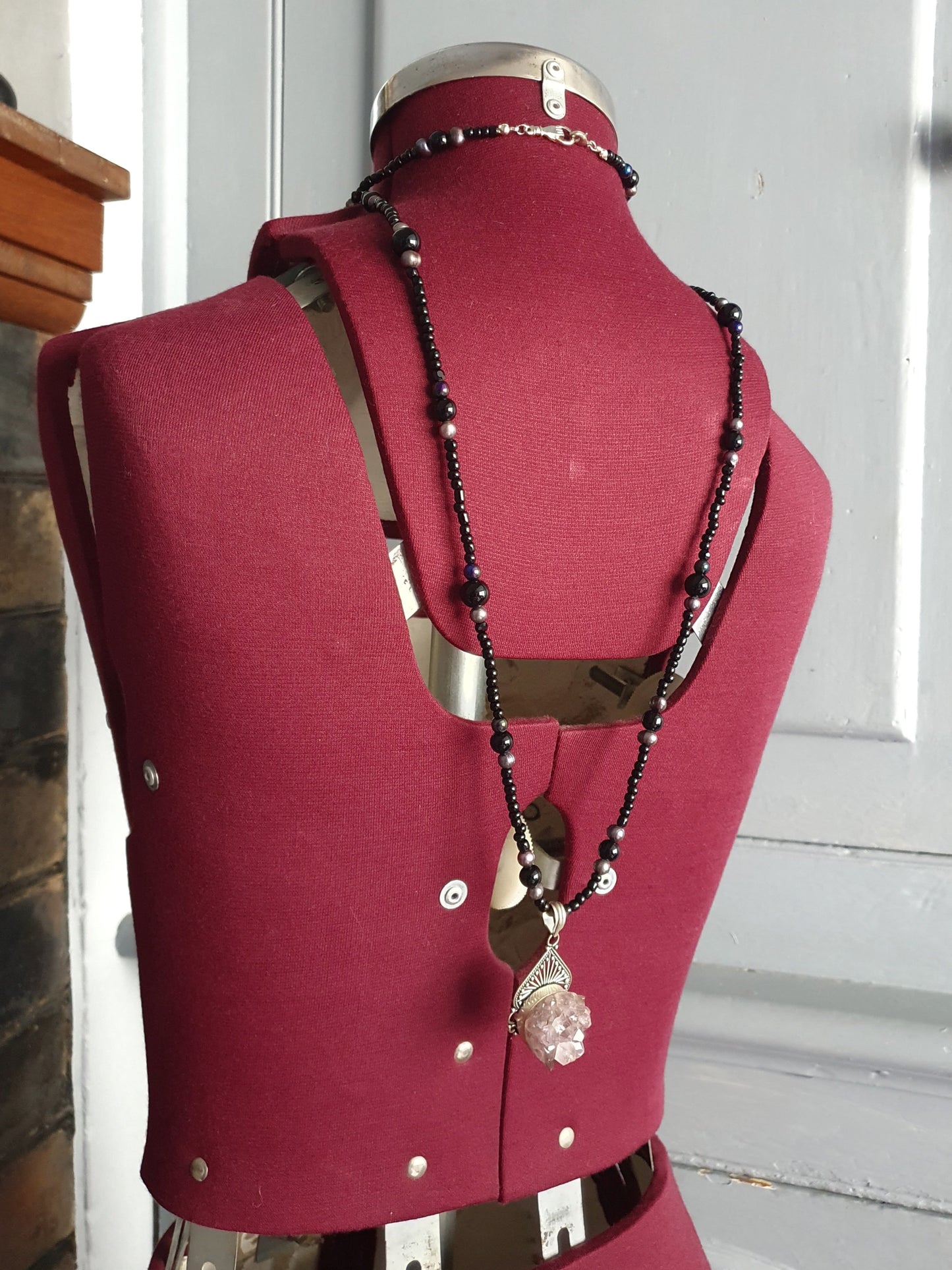 Sterling silver Amethyst cluster with freshwater purple pearls