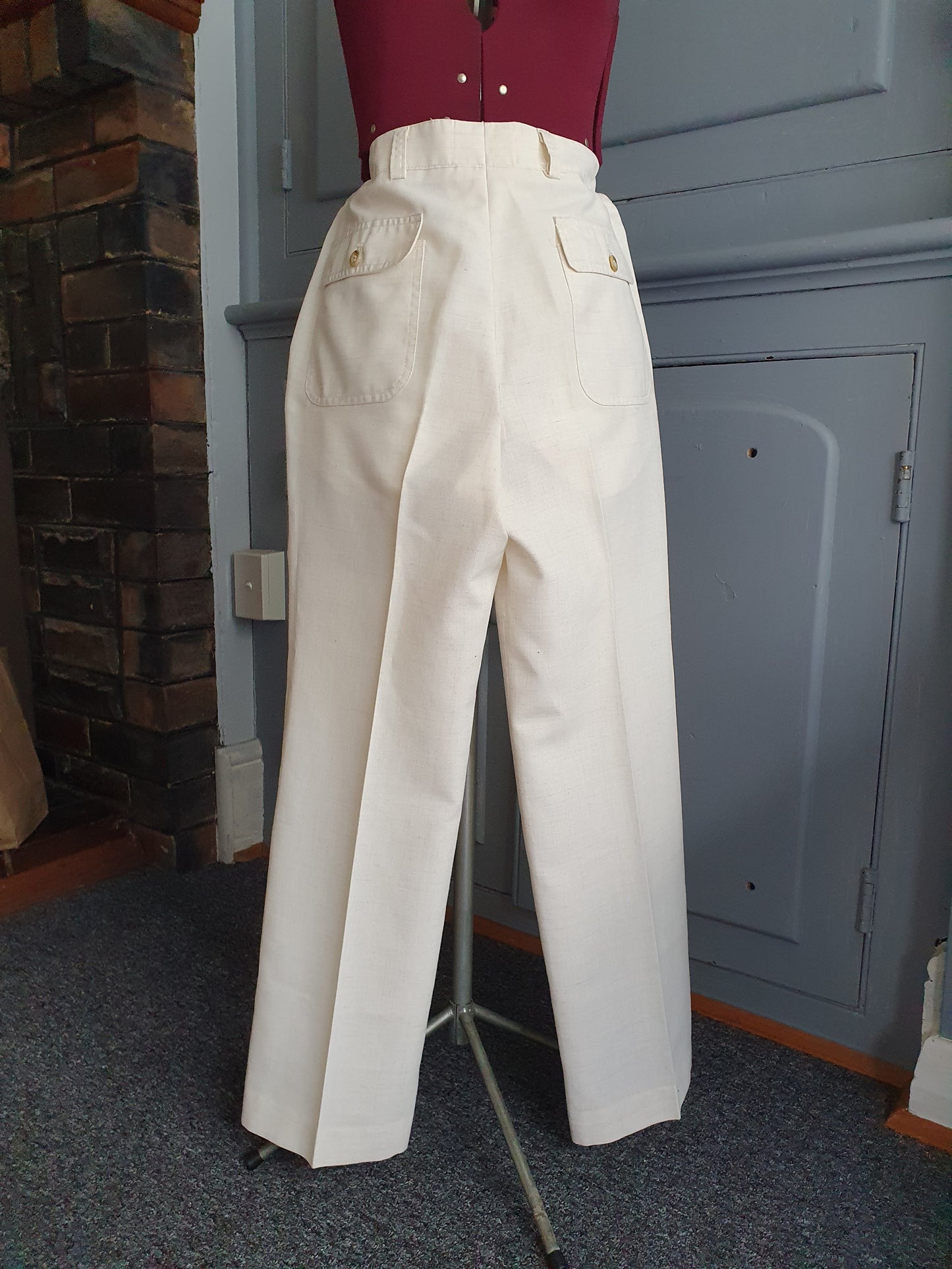 Vintage Fletcher Jones High-Waisted Cream Trousers (AU 10–12),