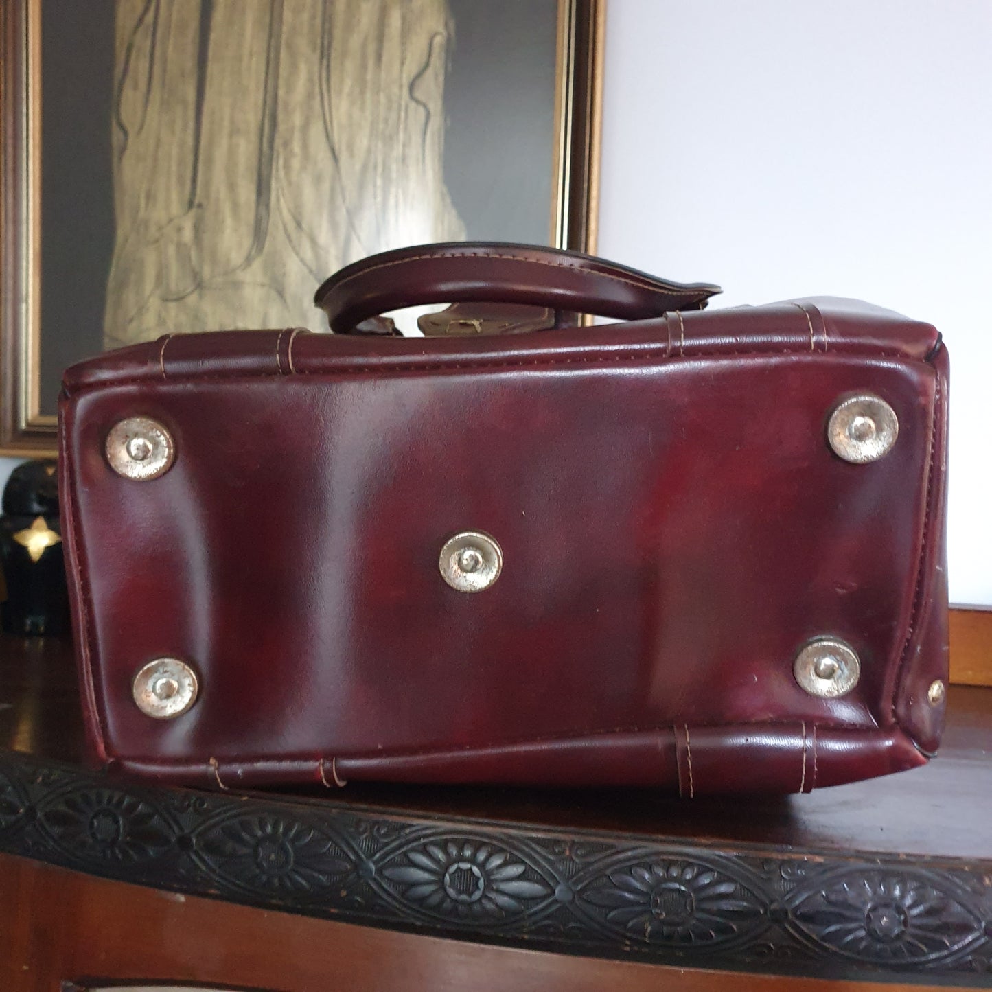 Vintage Oxblood Leather Gladstone Handbag | Mid-Century Doctor Bag