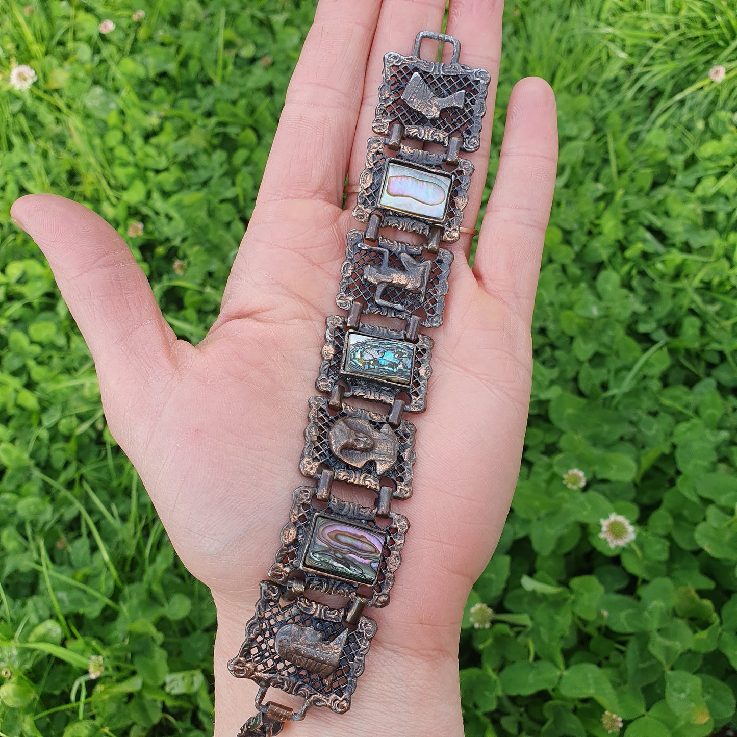 Vintage Egyptian Revival & Iridescent Shell Bracelet