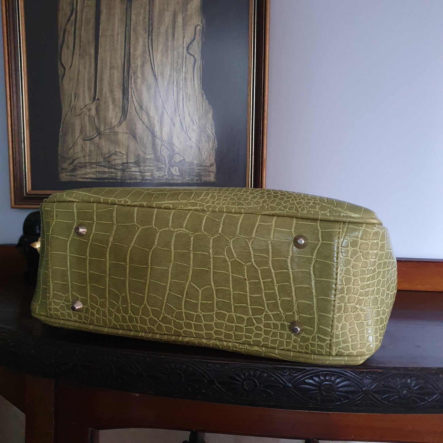Olive Green Croc Embossed Handbag
