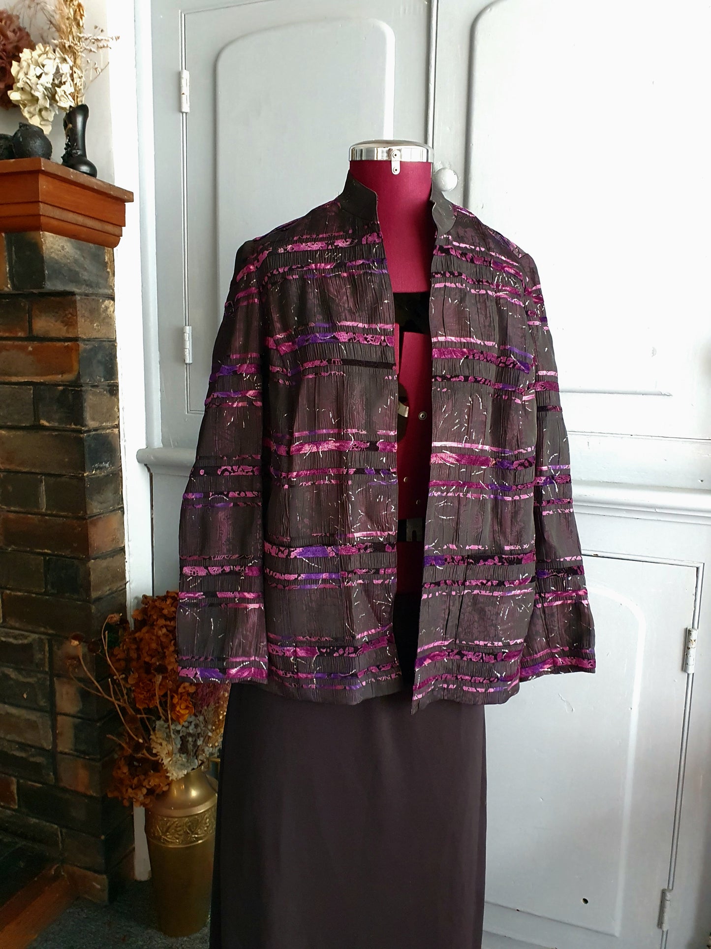 Late 80s/Early 90s Sheer Black Velvet Stripe Jacket, AU 8–10 Made in Australia