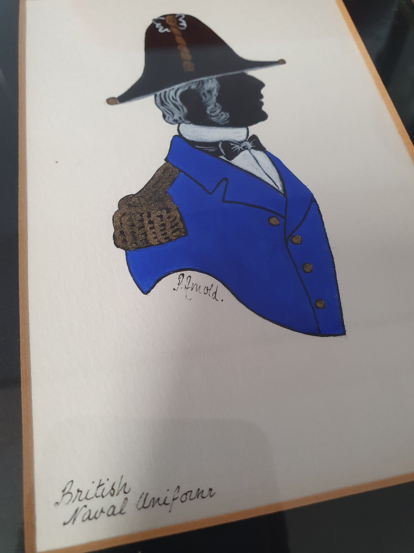 Pair of Original Hand-Painted Silhouettes – British Military & Naval Uniforms c.1815-1863 by Phyllis Arnold