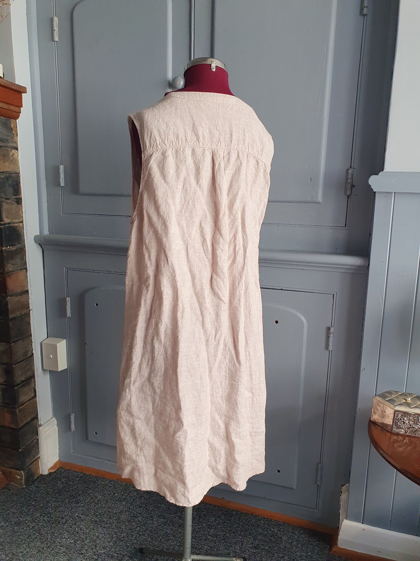 Linen-Blend Embroidered Tunic Dress – Natural Beige | Size AU 14–16