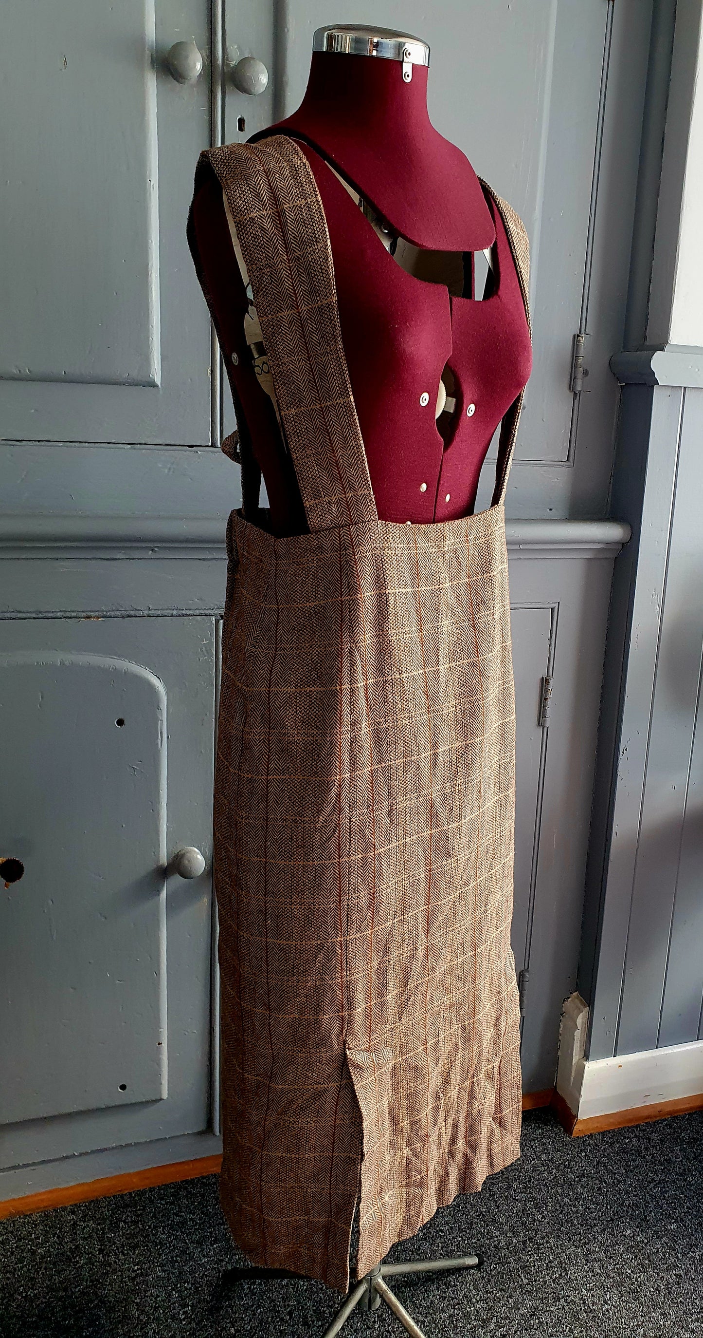 Ray BEAMS Plaid Wool-Blend Tie-Back Pinafore Dress – Size XS (AU 6–8)