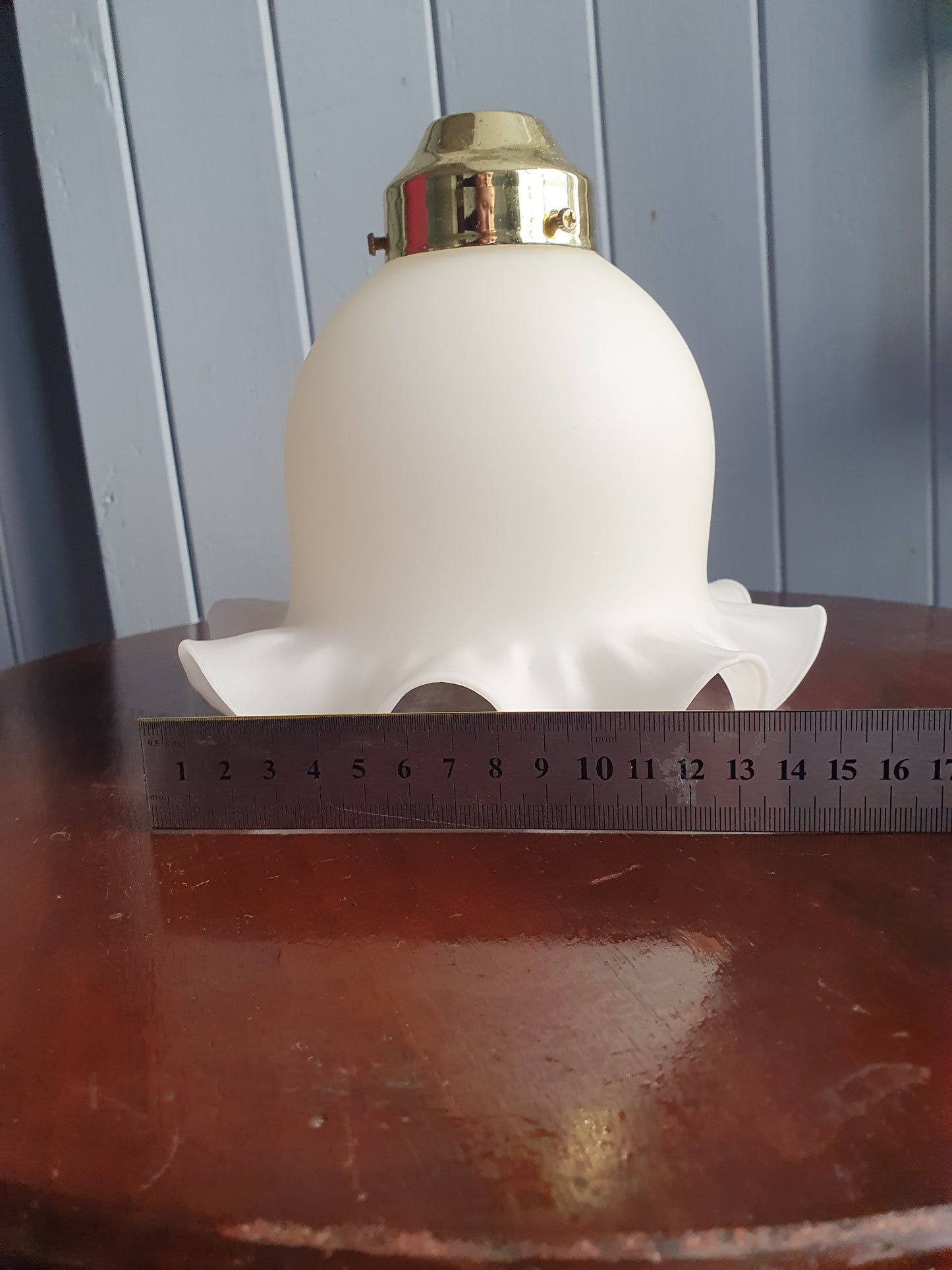 Vintage Ruffled Glass Lamp Shade Pair – 1980s Matte White with Brass Fittings