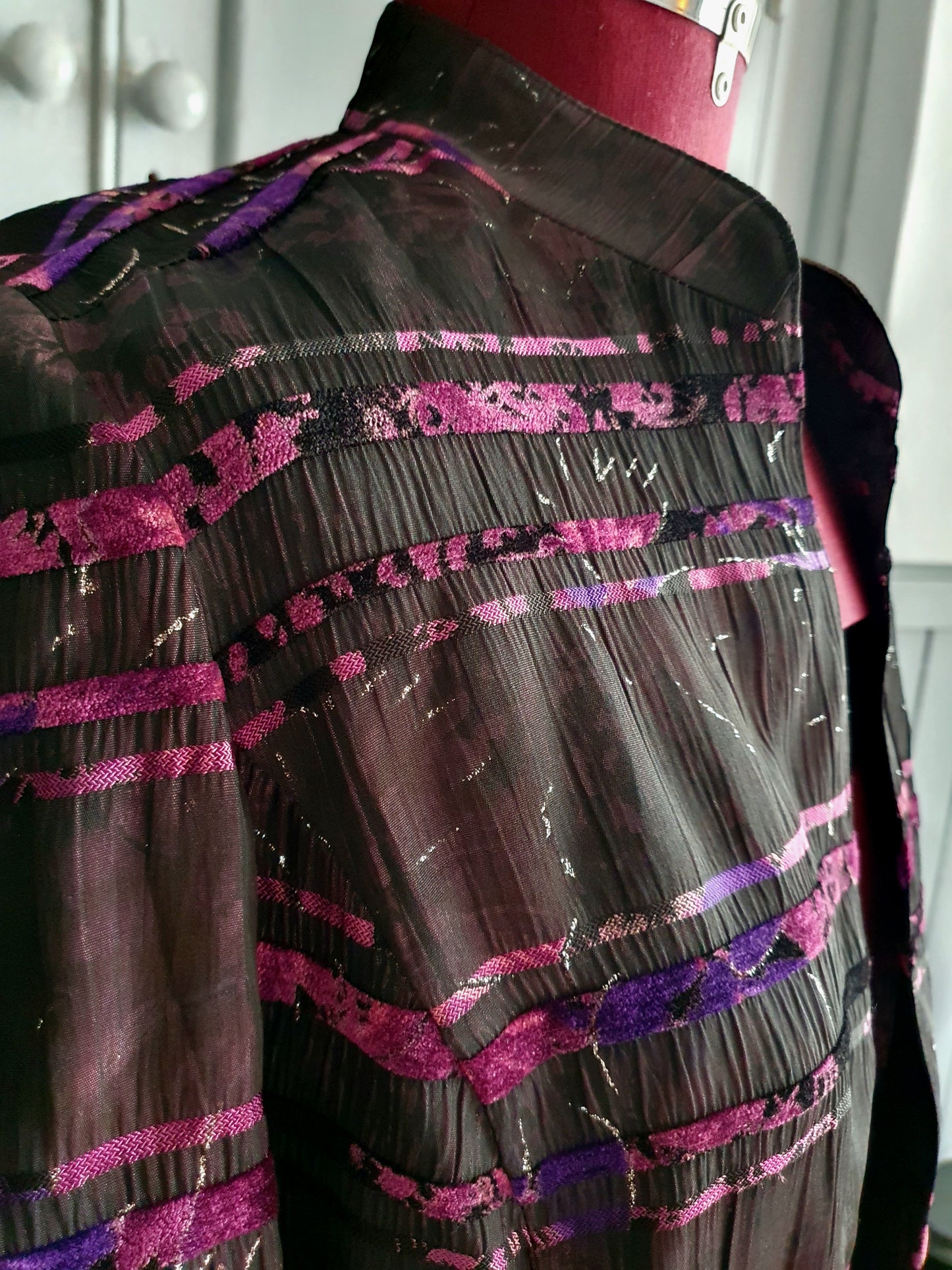 Late 80s/Early 90s Sheer Black Velvet Stripe Jacket, AU 8–10 Made in Australia