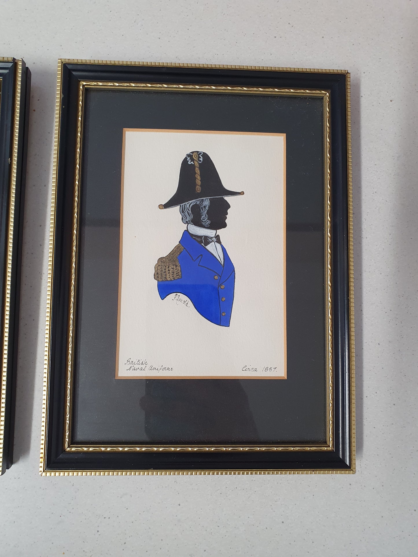 Pair of Original Hand-Painted Silhouettes – British Military & Naval Uniforms c.1815-1863 by Phyllis Arnold