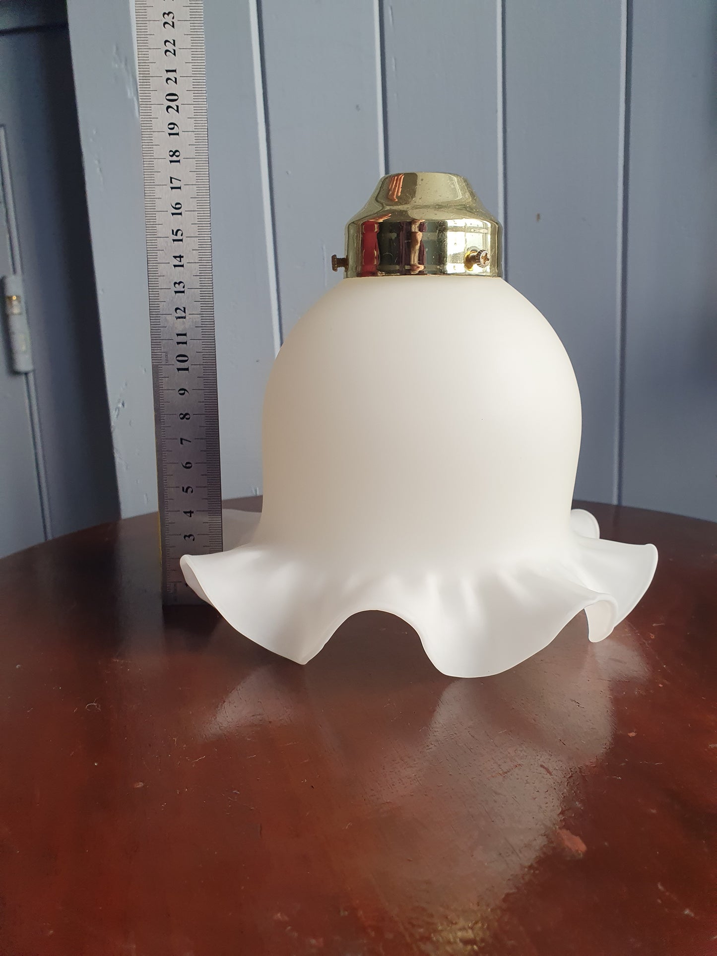 Vintage Ruffled Glass Lamp Shade Pair – 1980s Matte White with Brass Fittings