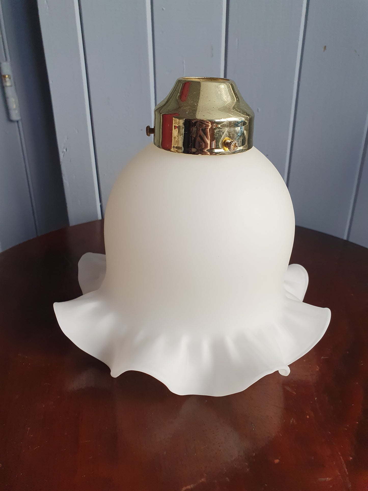 Vintage Ruffled Glass Lamp Shade Pair – 1980s Matte White with Brass Fittings