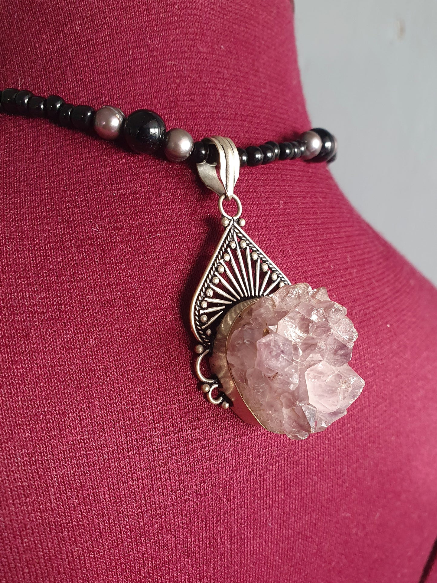 Sterling silver Amethyst cluster with freshwater purple pearls