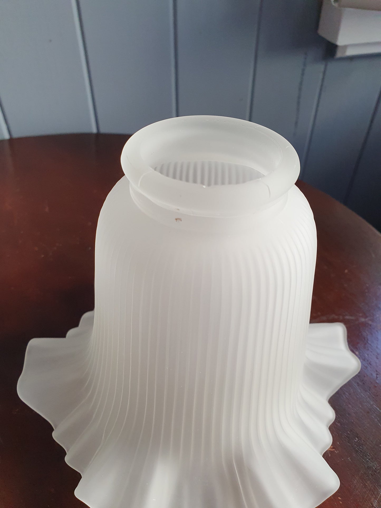 Vintage Frosted Glass Lamp Shade Pair – Ribbed Texture with Ruffle Edge (1980s)