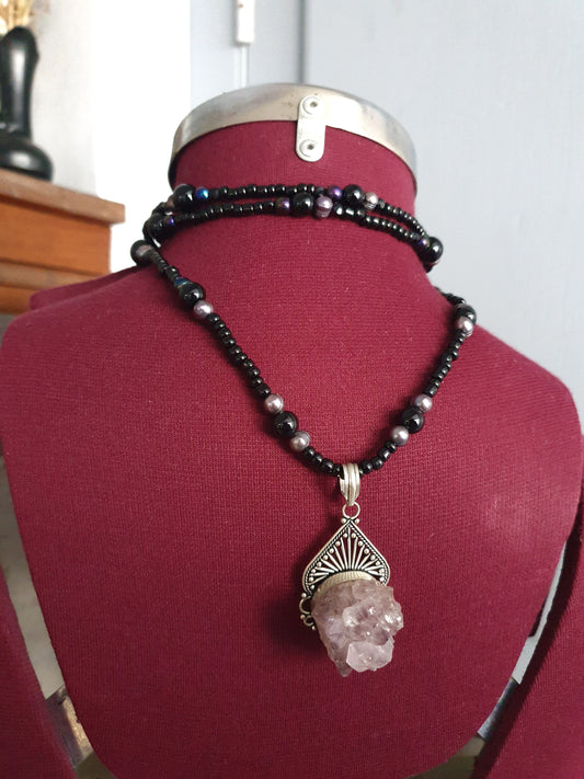 Sterling silver Amethyst cluster with freshwater purple pearls