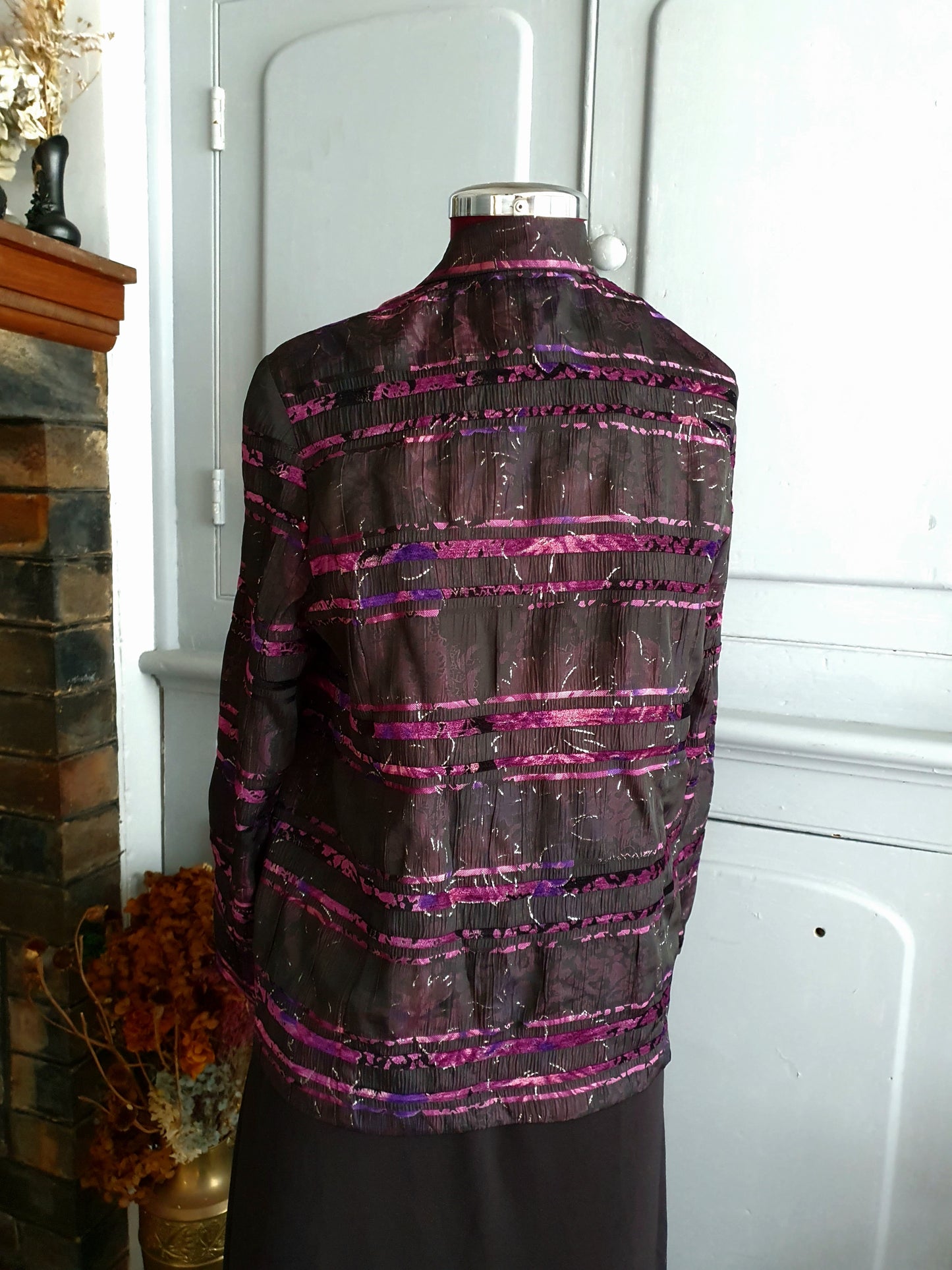 Late 80s/Early 90s Sheer Black Velvet Stripe Jacket, AU 8–10 Made in Australia