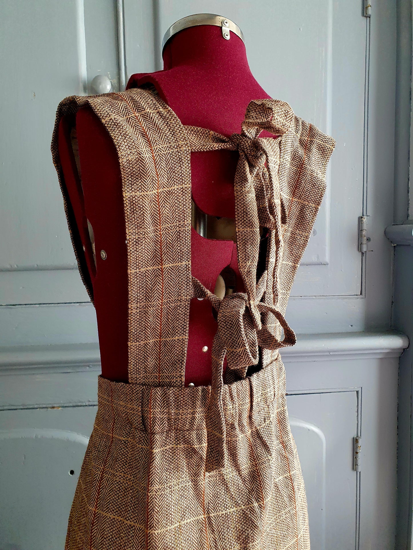 Ray BEAMS Plaid Wool-Blend Tie-Back Pinafore Dress – Size XS (AU 6–8)