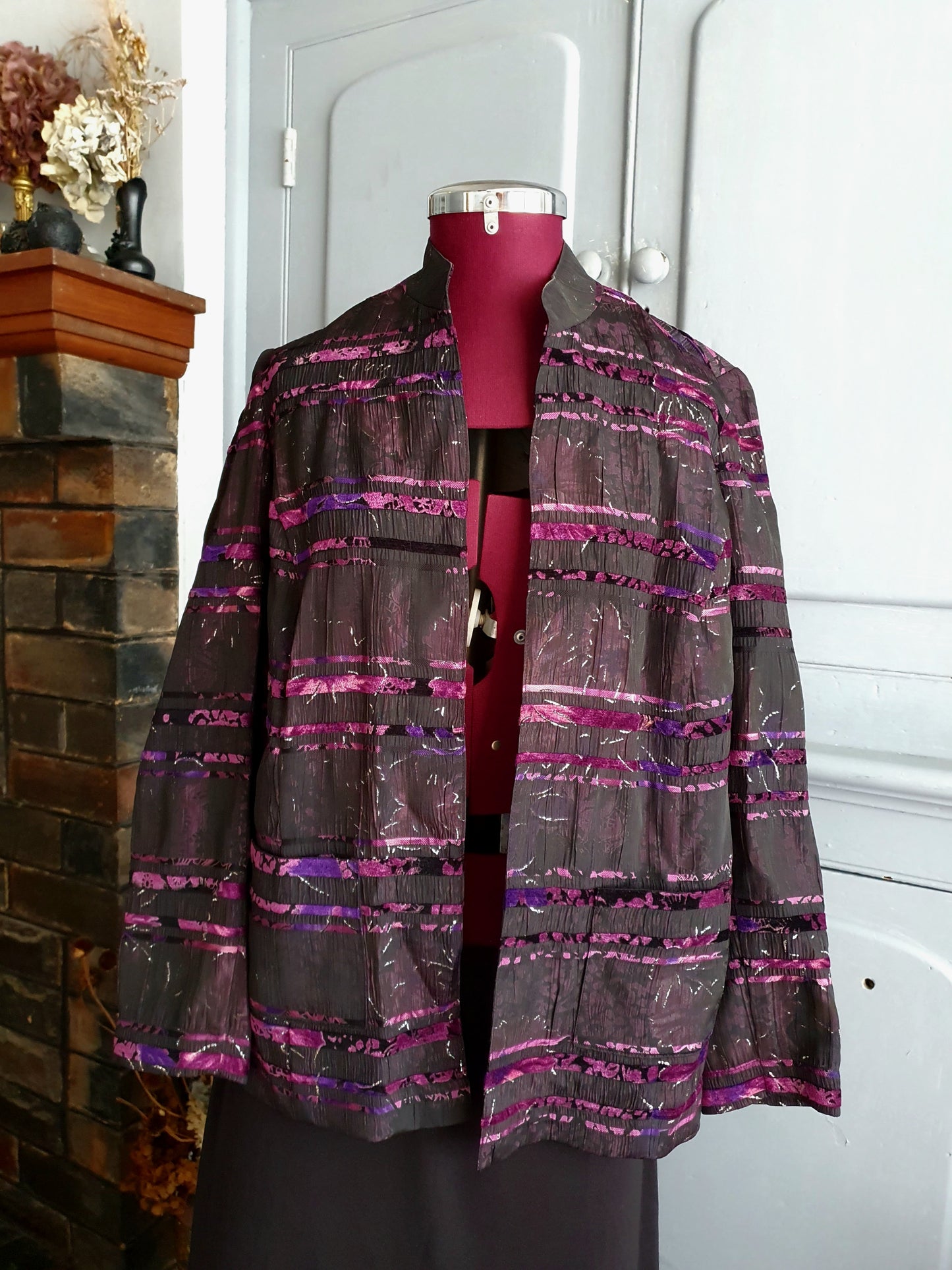 Late 80s/Early 90s Sheer Black Velvet Stripe Jacket, AU 8–10 Made in Australia