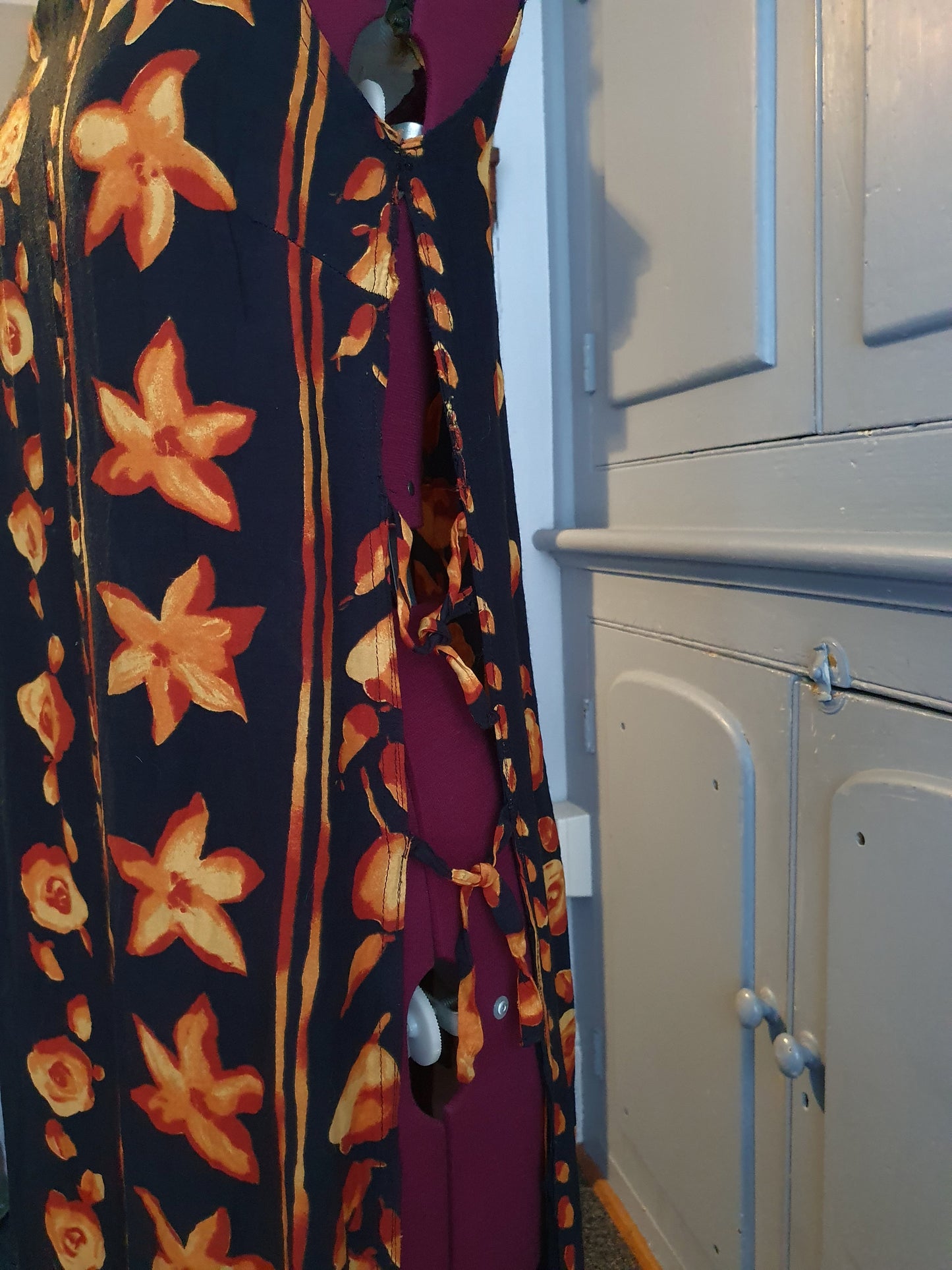 Handmade Tie-Side Boho Maxi Dress – Floral Print. Size 8-12