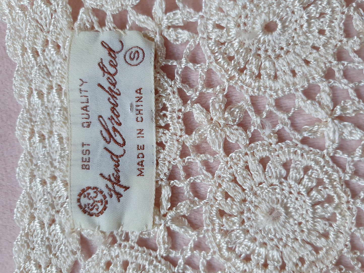 Hand-Crocheted Cream Lace Cardigan – Openwork Circles, 90s/Y2K size 8-10