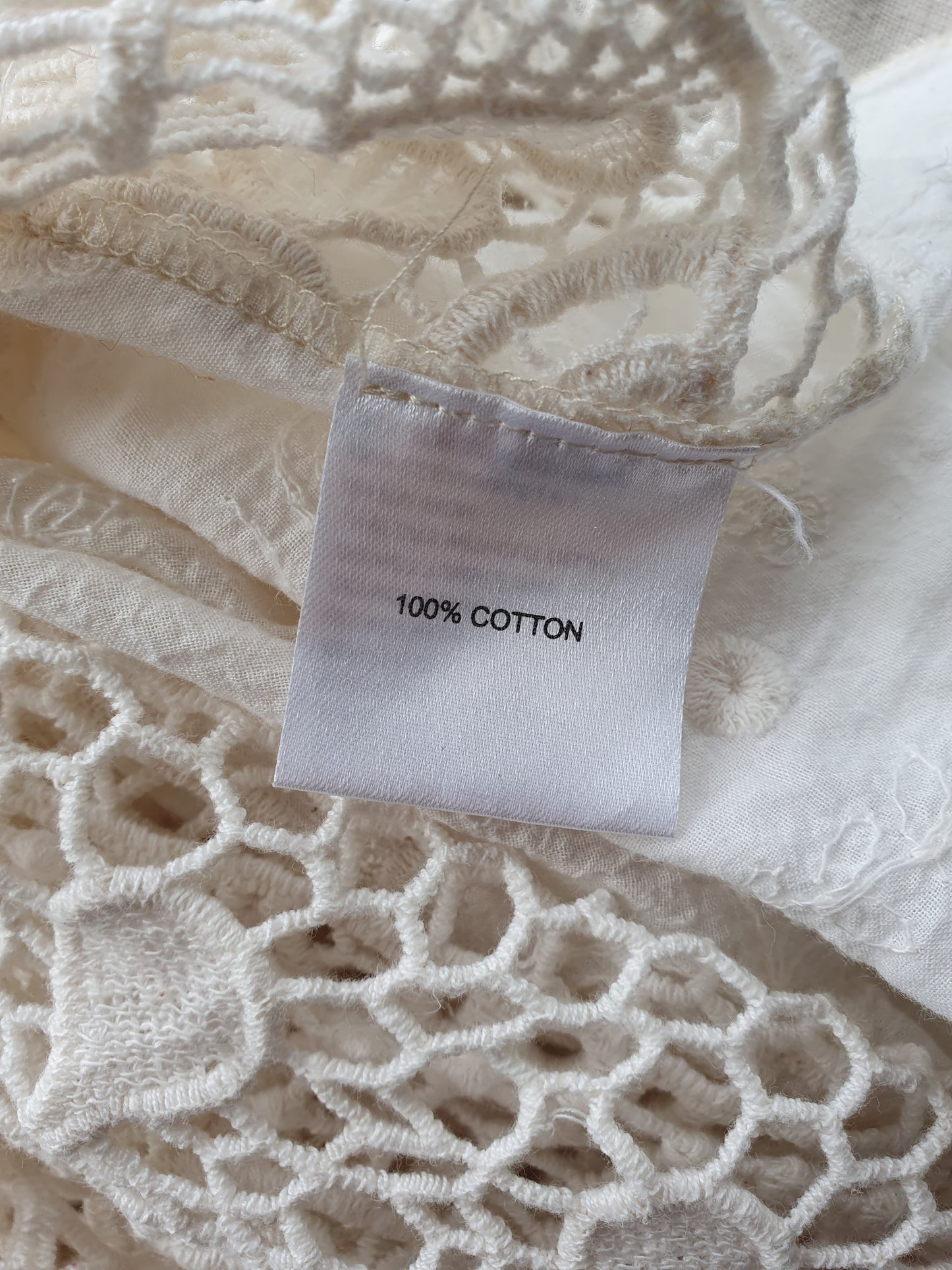 Boho Crochet Lace Cotton Blouse- Size L