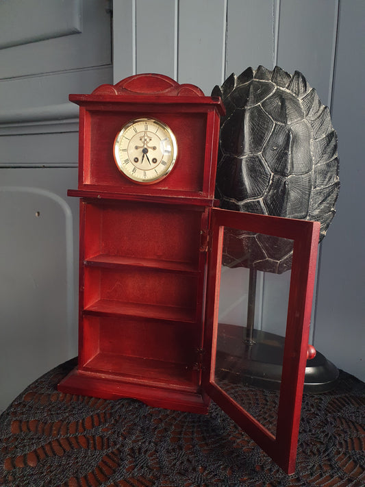 Miniature Grandfather Clock Display Cabinet – Faux Clock Tea Chest | Curiosity Shelf | Red Mahogany Finish